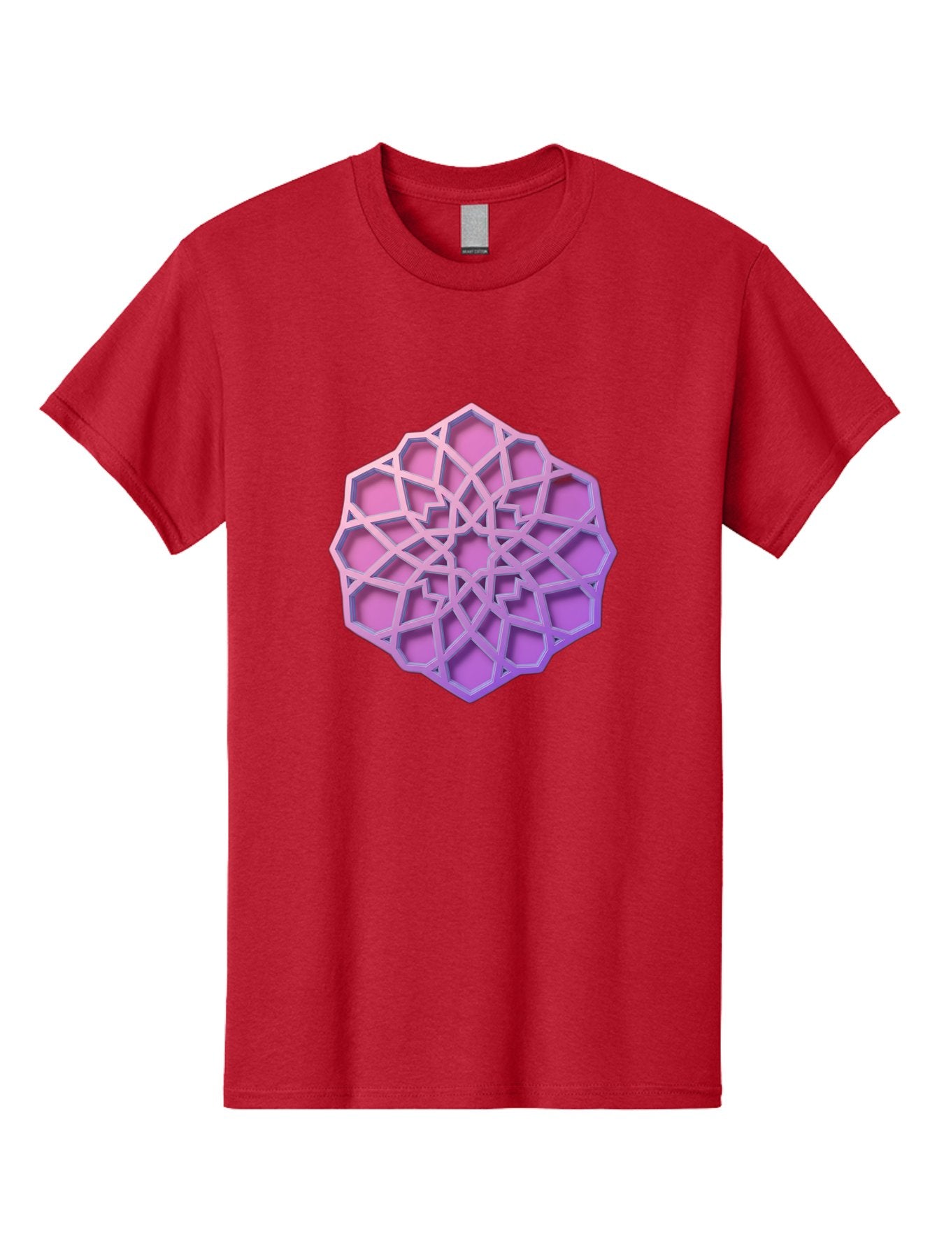 Geometric-Shape Men'S Graphic Tee, 100% Cotton, Comfortable Casual Summer Wear, Machine Washable, Geometric Shape, 3D Design, Pink And Purple Gradations, Intricate Patterns, Abstract Art, Layered Structures, Digital Rendering, Bad131