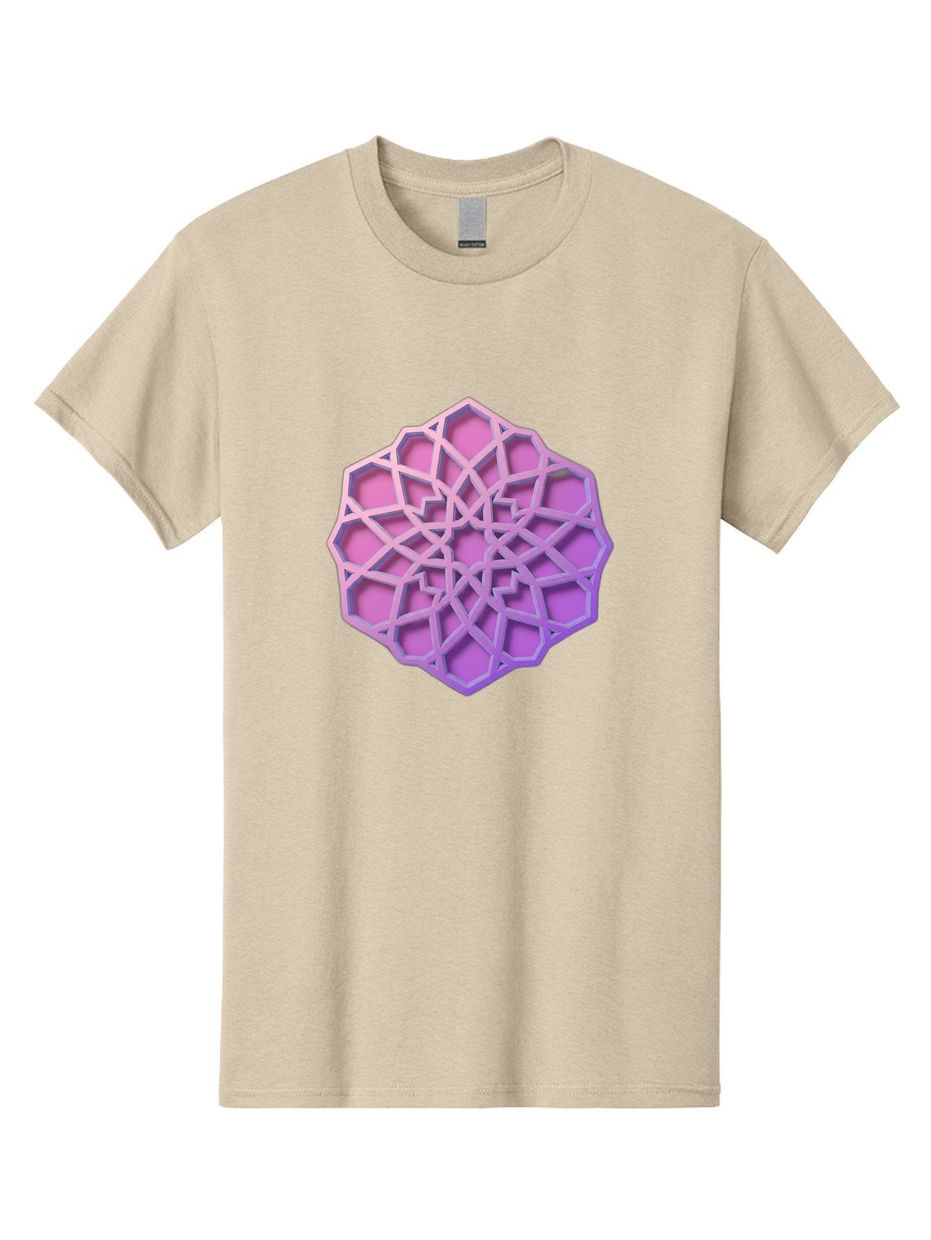 Geometric-Shape Men'S Graphic Tee, 100% Cotton, Comfortable Casual Summer Wear, Machine Washable, Geometric Shape, 3D Design, Pink And Purple Gradations, Intricate Patterns, Abstract Art, Layered Structures, Digital Rendering, Bad131 8