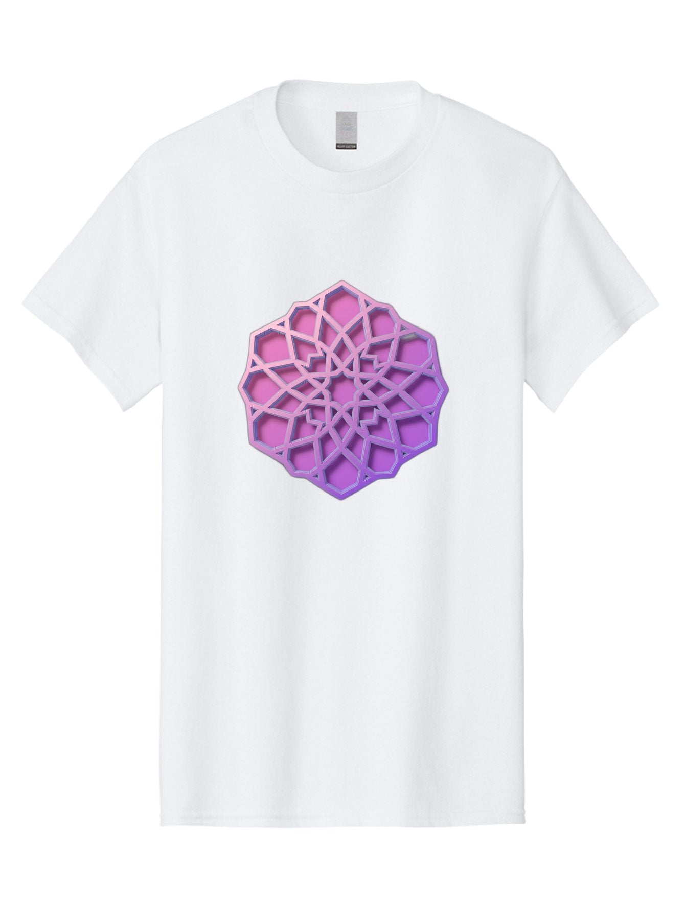 Geometric-Shape Men'S Graphic Tee, 100% Cotton, Comfortable Casual Summer Wear, Machine Washable, Geometric Shape, 3D Design, Pink And Purple Gradations, Intricate Patterns, Abstract Art, Layered Structures, Digital Rendering, Bad131 13