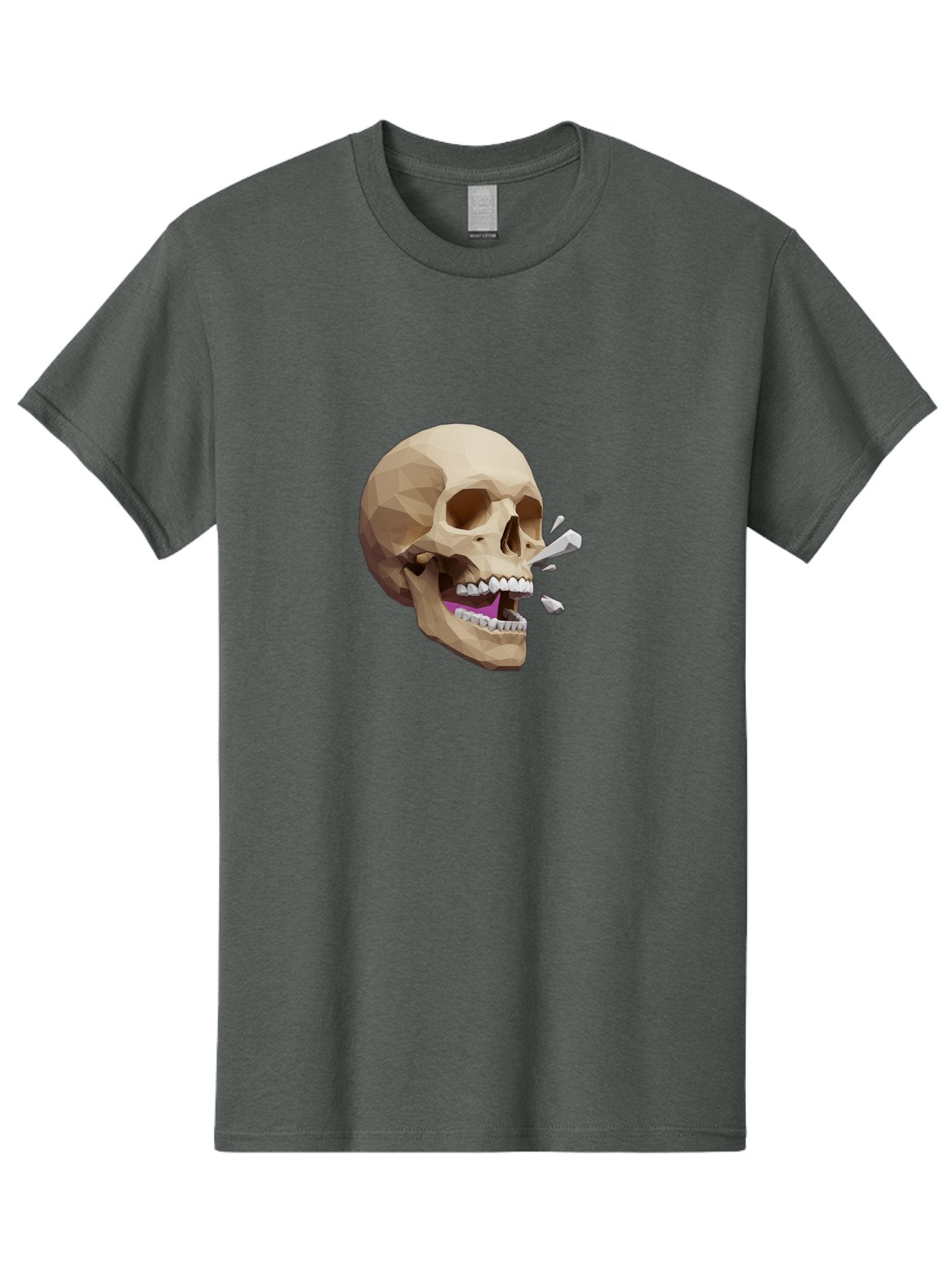 Geometric-Skull Men'S Graphic Tee, 100% Cotton, Comfortable Casual Summer Wear, Machine Washable, Low Poly Skull, 3D Art, Digital Illustration, Broken Tooth, Exploding Tooth, Human Skull, Anatomical Art, Polygon Art, Modern Design, Bad132 15