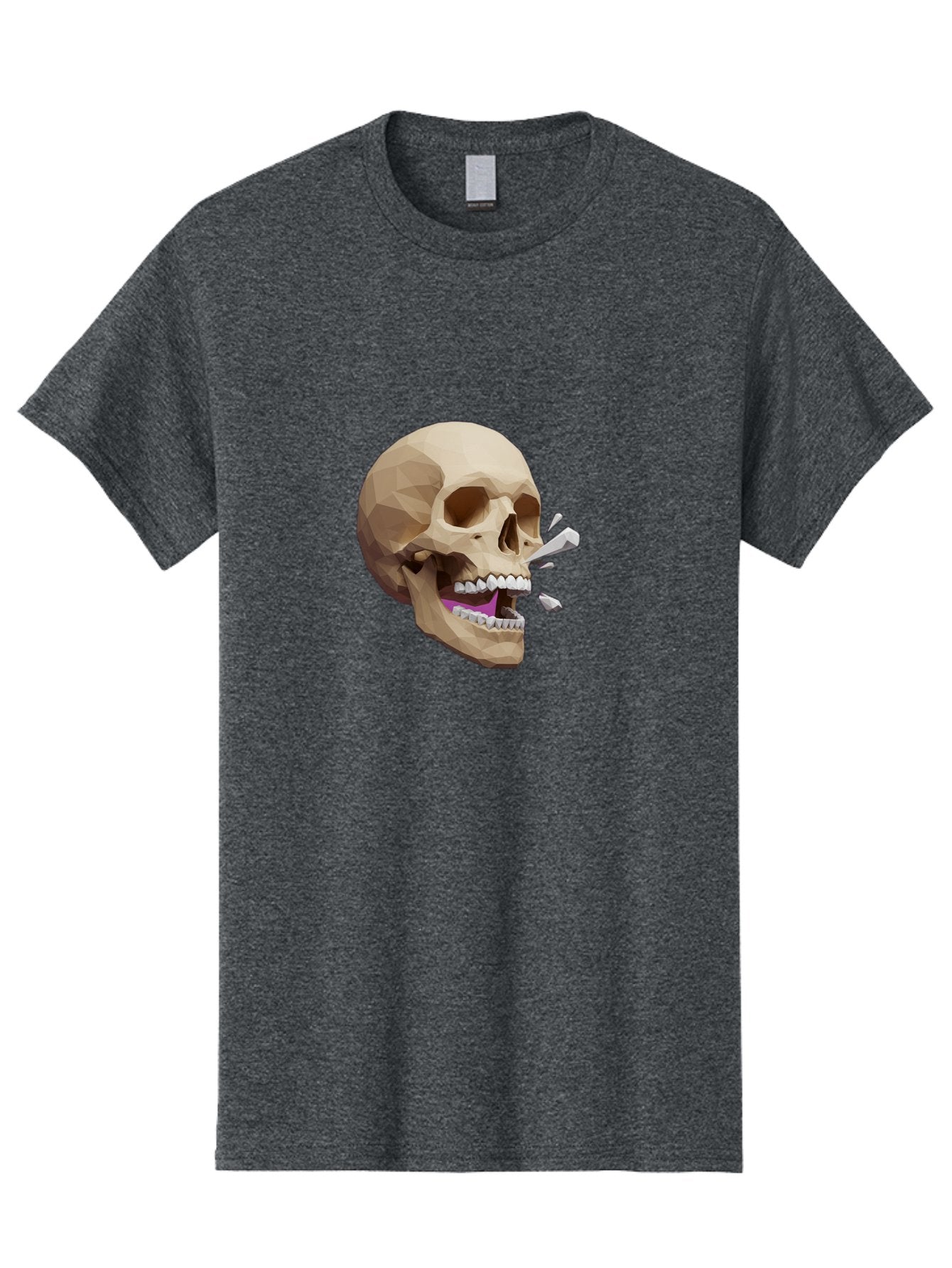 Geometric-Skull Men'S Graphic Tee, 100% Cotton, Comfortable Casual Summer Wear, Machine Washable, Low Poly Skull, 3D Art, Digital Illustration, Broken Tooth, Exploding Tooth, Human Skull, Anatomical Art, Polygon Art, Modern Design, Bad132 14