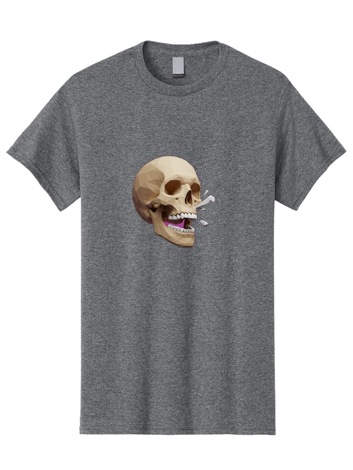 Geometric-Skull Men'S Graphic Tee, 100% Cotton, Comfortable Casual Summer Wear, Machine Washable, Low Poly Skull, 3D Art, Digital Illustration, Broken Tooth, Exploding Tooth, Human Skull, Anatomical Art, Polygon Art, Modern Design, Bad132 9