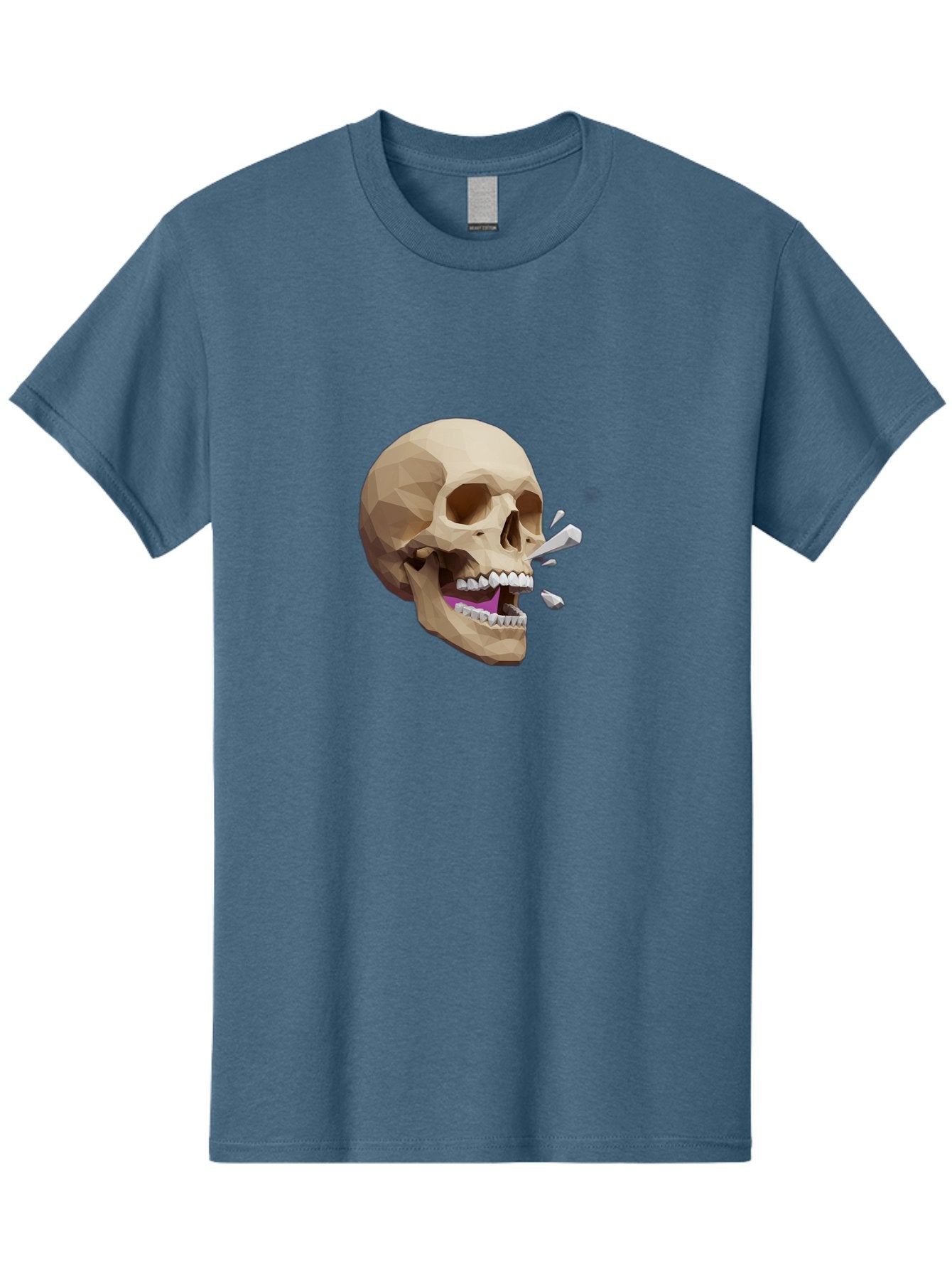 Geometric-Skull Men'S Graphic Tee, 100% Cotton, Comfortable Casual Summer Wear, Machine Washable, Low Poly Skull, 3D Art, Digital Illustration, Broken Tooth, Exploding Tooth, Human Skull, Anatomical Art, Polygon Art, Modern Design, Bad132 12