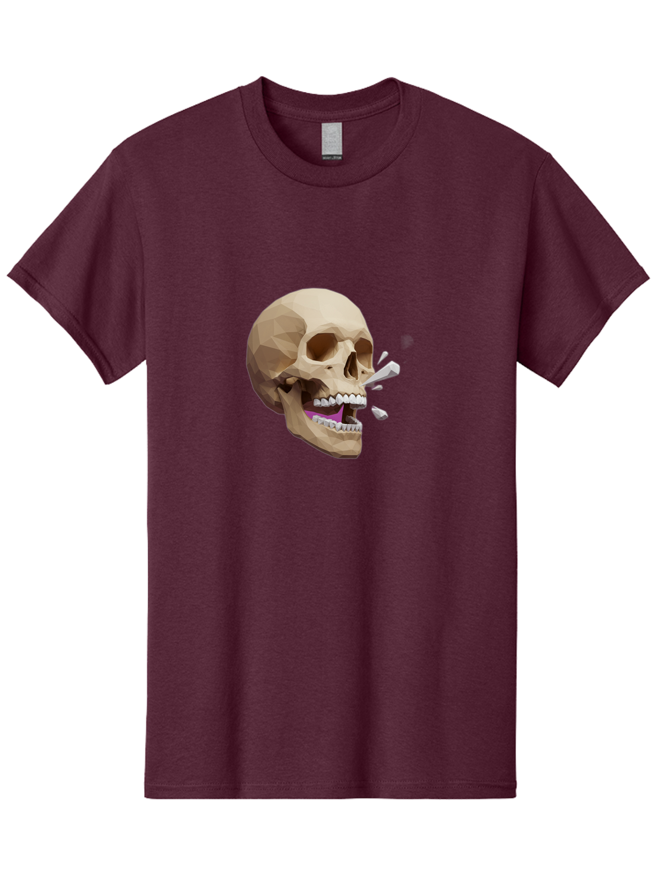 Geometric-Skull Men'S Graphic Tee, 100% Cotton, Comfortable Casual Summer Wear, Machine Washable, Low Poly Skull, 3D Art, Digital Illustration, Broken Tooth, Exploding Tooth, Human Skull, Anatomical Art, Polygon Art, Modern Design, Bad132 7