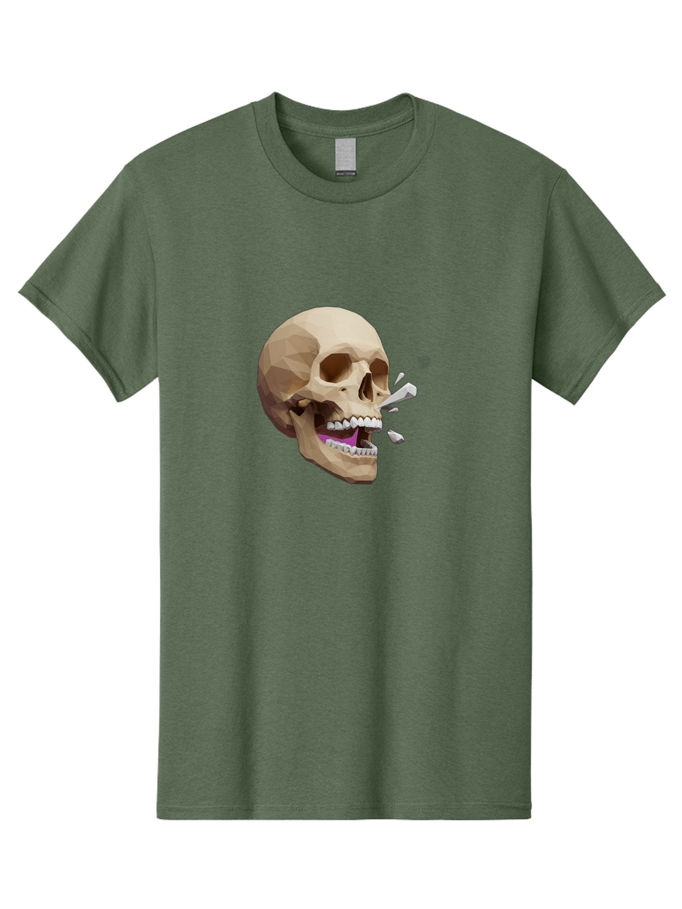 Geometric-Skull Men'S Graphic Tee, 100% Cotton, Comfortable Casual Summer Wear, Machine Washable, Low Poly Skull, 3D Art, Digital Illustration, Broken Tooth, Exploding Tooth, Human Skull, Anatomical Art, Polygon Art, Modern Design, Bad132