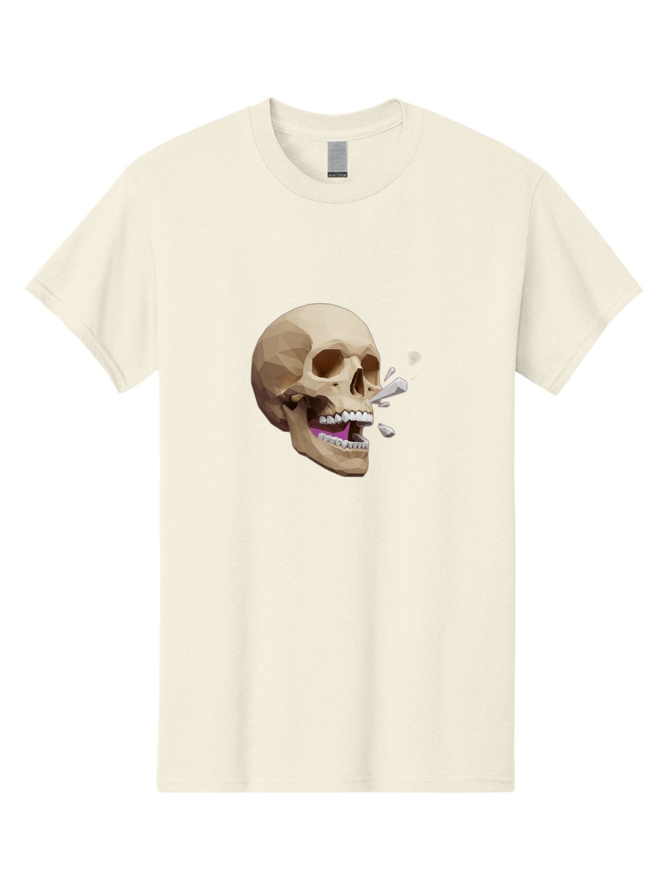 Geometric-Skull Men'S Graphic Tee, 100% Cotton, Comfortable Casual Summer Wear, Machine Washable, Low Poly Skull, 3D Art, Digital Illustration, Broken Tooth, Exploding Tooth, Human Skull, Anatomical Art, Polygon Art, Modern Design, Bad132 8
