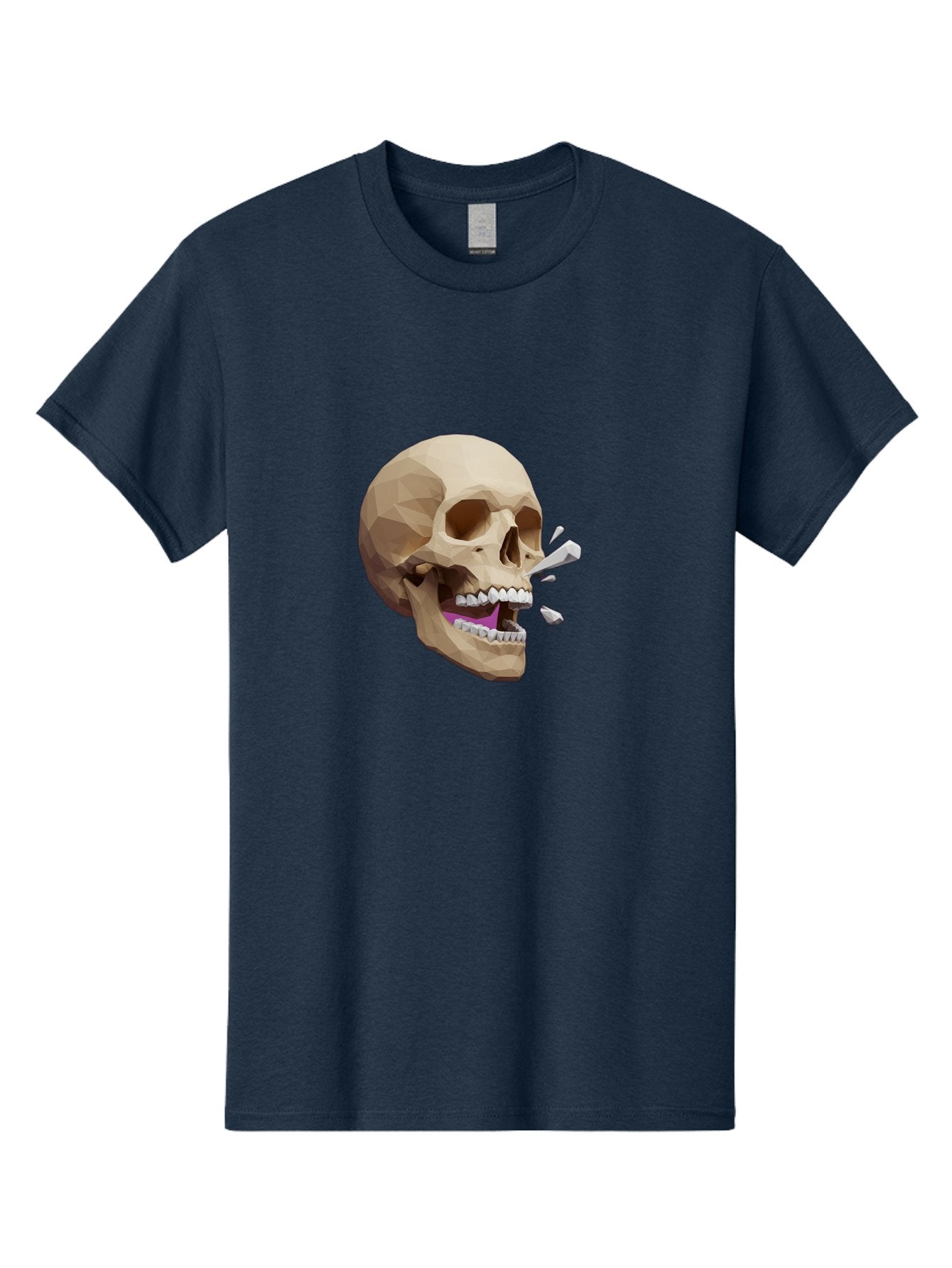 Geometric-Skull Men'S Graphic Tee, 100% Cotton, Comfortable Casual Summer Wear, Machine Washable, Low Poly Skull, 3D Art, Digital Illustration, Broken Tooth, Exploding Tooth, Human Skull, Anatomical Art, Polygon Art, Modern Design, Bad132 13