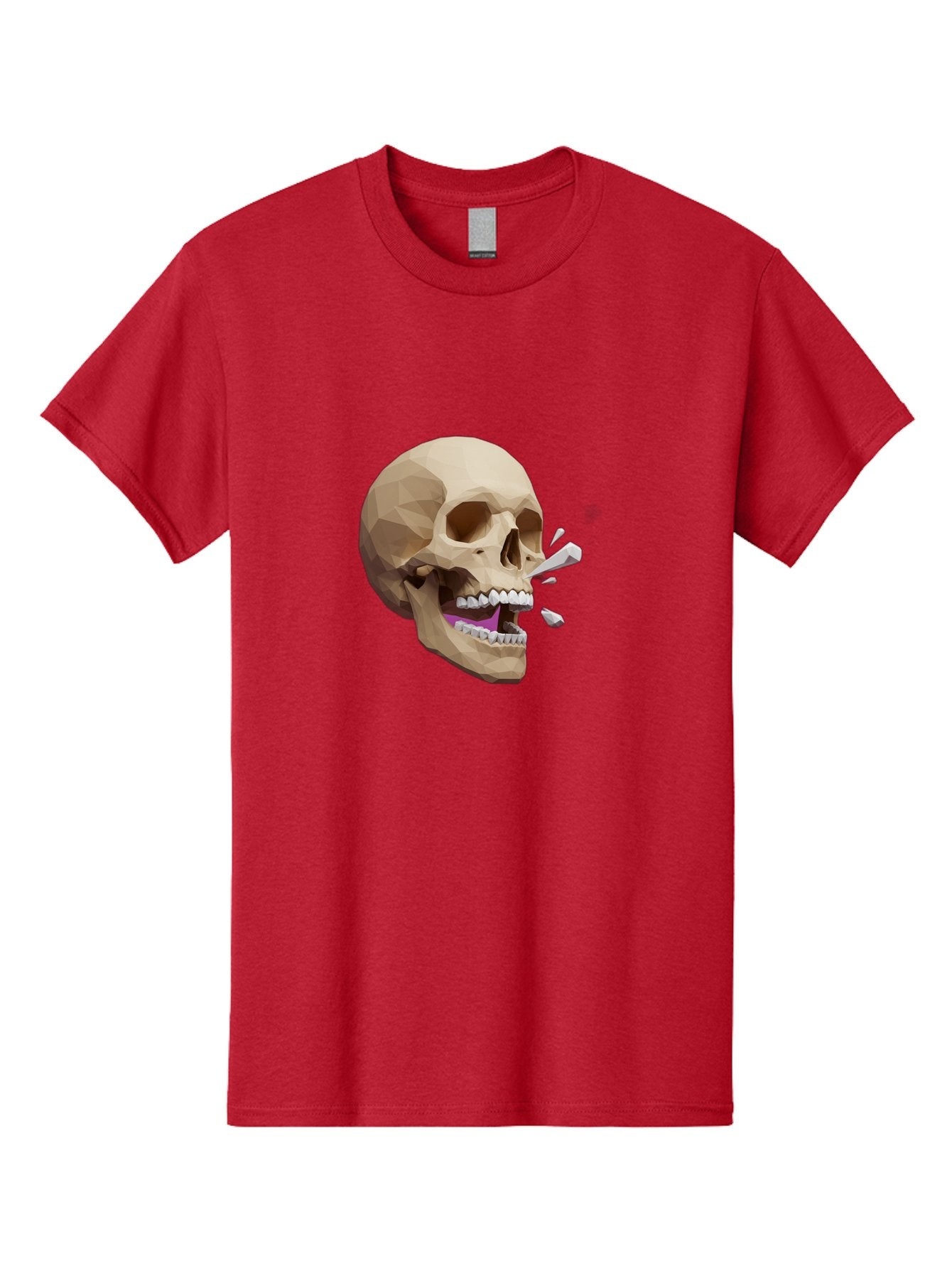 Geometric-Skull Men'S Graphic Tee, 100% Cotton, Comfortable Casual Summer Wear, Machine Washable, Low Poly Skull, 3D Art, Digital Illustration, Broken Tooth, Exploding Tooth, Human Skull, Anatomical Art, Polygon Art, Modern Design, Bad132 7