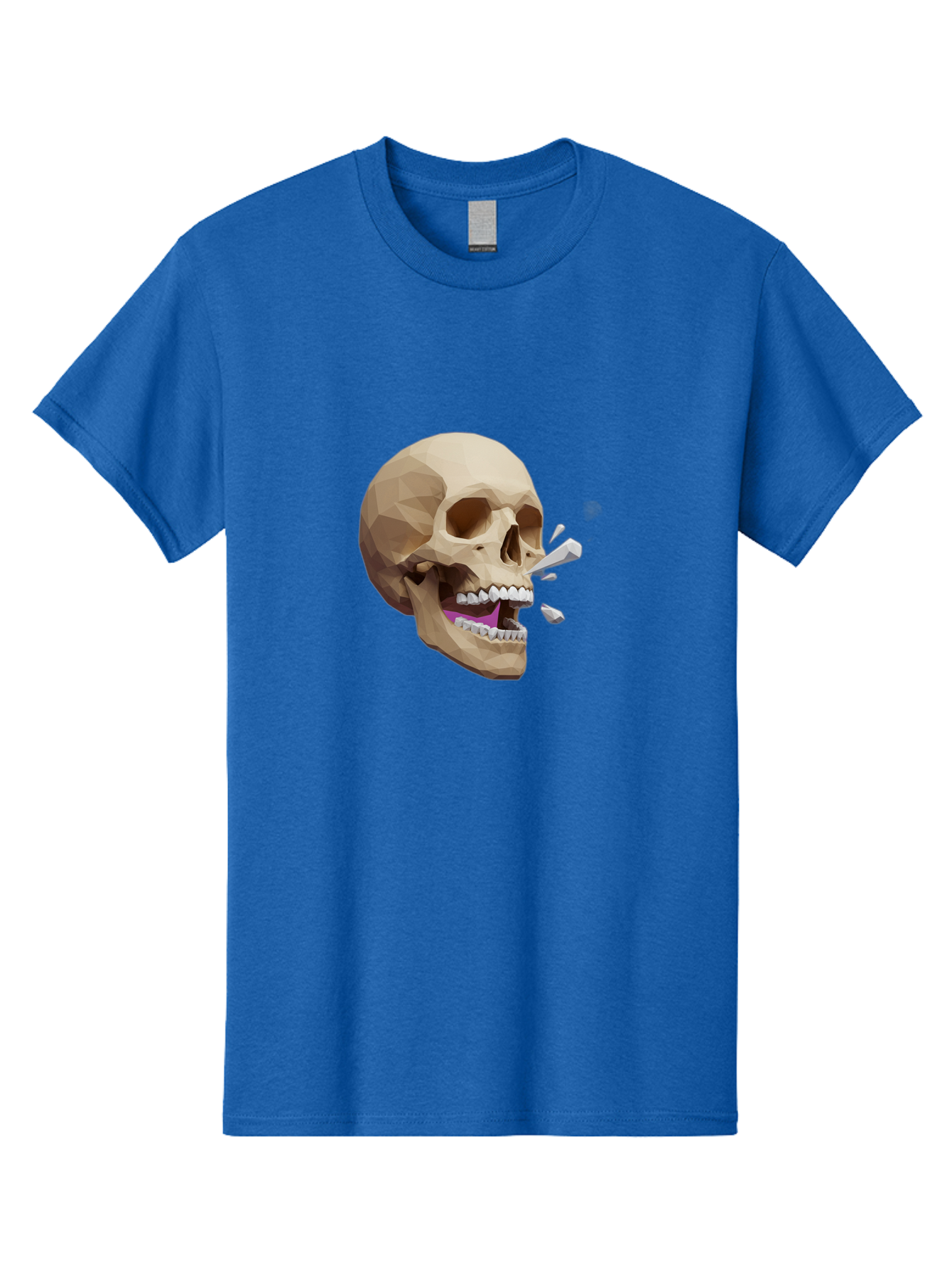 Geometric-Skull Men'S Graphic Tee, 100% Cotton, Comfortable Casual Summer Wear, Machine Washable, Low Poly Skull, 3D Art, Digital Illustration, Broken Tooth, Exploding Tooth, Human Skull, Anatomical Art, Polygon Art, Modern Design, Bad132 8