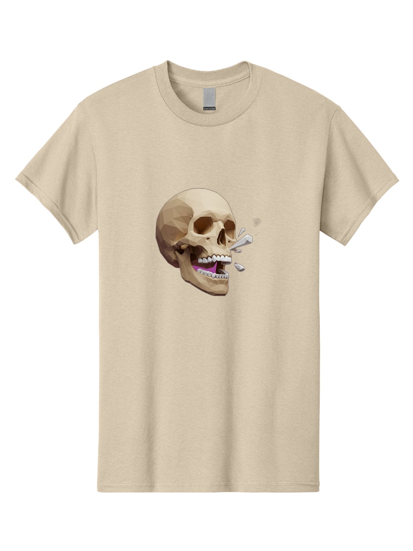 Geometric-Skull Men'S Graphic Tee, 100% Cotton, Comfortable Casual Summer Wear, Machine Washable, Low Poly Skull, 3D Art, Digital Illustration, Broken Tooth, Exploding Tooth, Human Skull, Anatomical Art, Polygon Art, Modern Design, Bad132 11