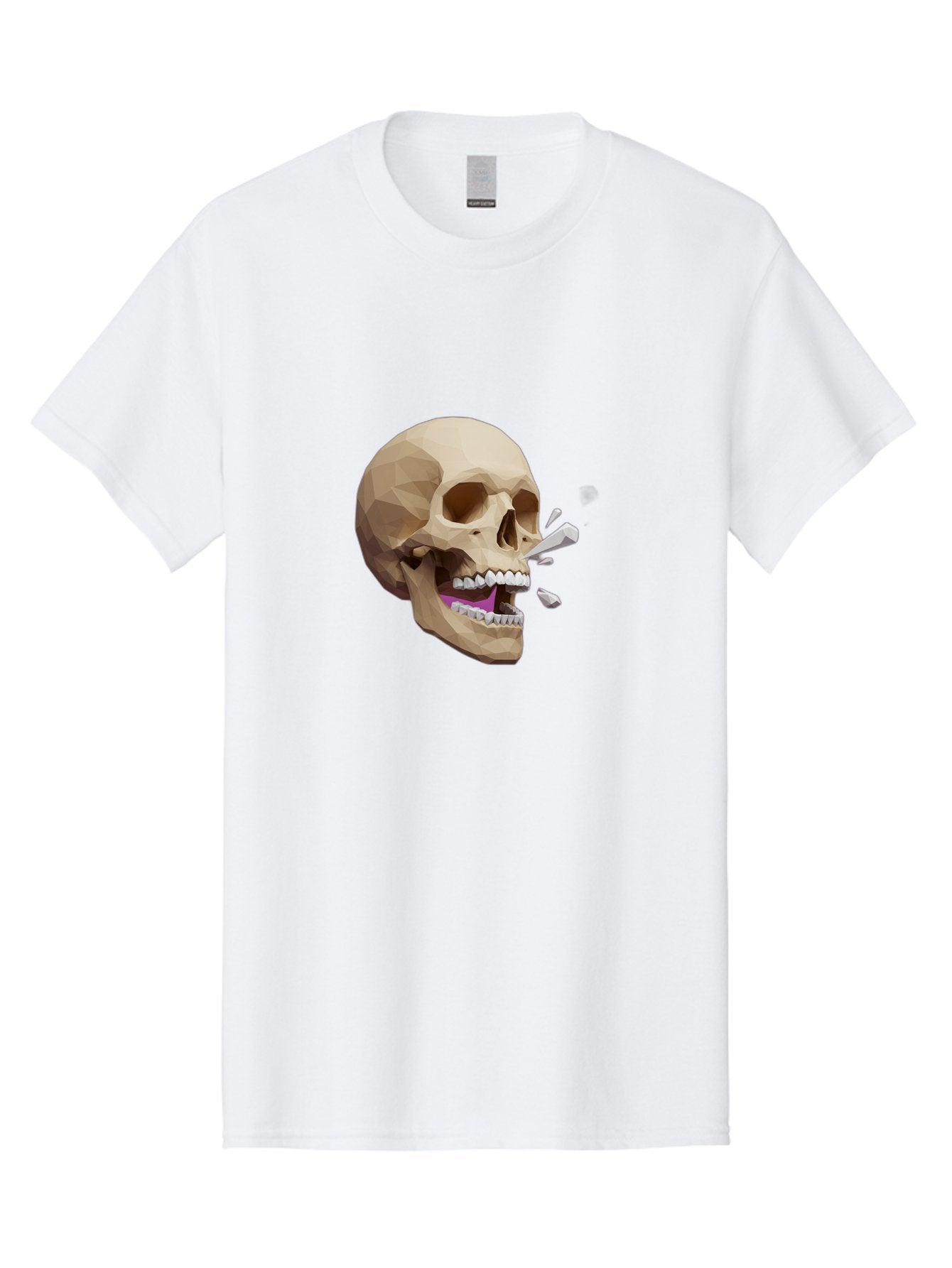 Geometric-Skull Men'S Graphic Tee, 100% Cotton, Comfortable Casual Summer Wear, Machine Washable, Low Poly Skull, 3D Art, Digital Illustration, Broken Tooth, Exploding Tooth, Human Skull, Anatomical Art, Polygon Art, Modern Design, Bad132 4