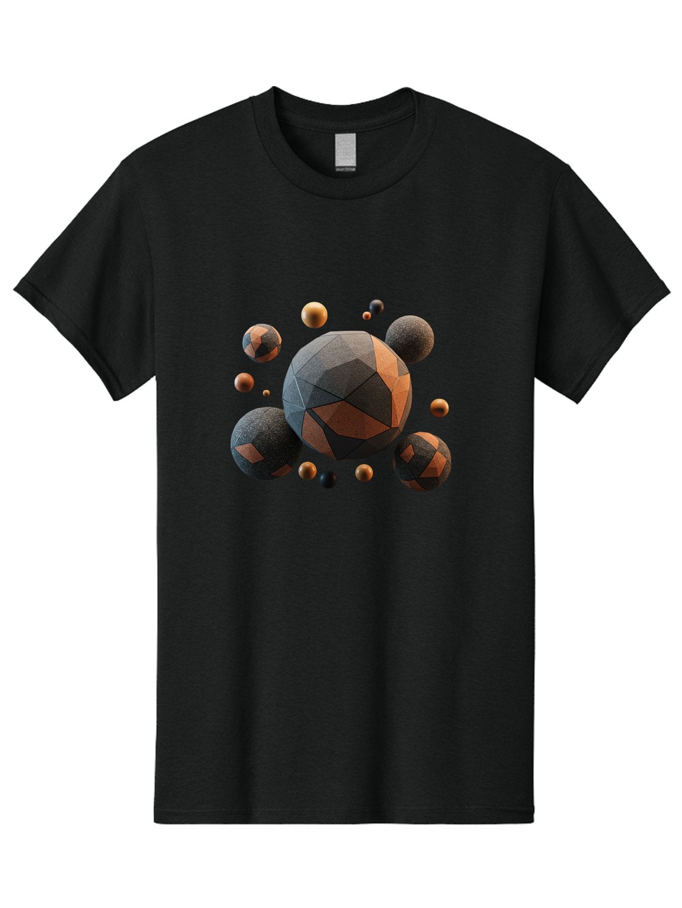 Geometric-Spheres Men'S Graphic Tee, 100% Cotton, Comfortable Casual Summer Wear, Machine Washable, Geometric Shapes, 3D Rendering, Abstract Art, Spherical Forms, Dark Grey And Orange Hues, Futuristic Design, Modern Aesthetic, Bad133 10
