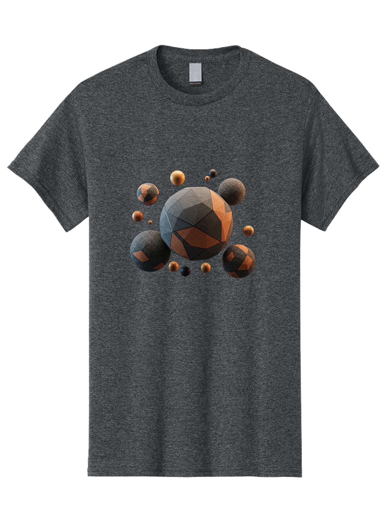 Geometric-Spheres Men'S Graphic Tee, 100% Cotton, Comfortable Casual Summer Wear, Machine Washable, Geometric Shapes, 3D Rendering, Abstract Art, Spherical Forms, Dark Grey And Orange Hues, Futuristic Design, Modern Aesthetic, Bad133 11