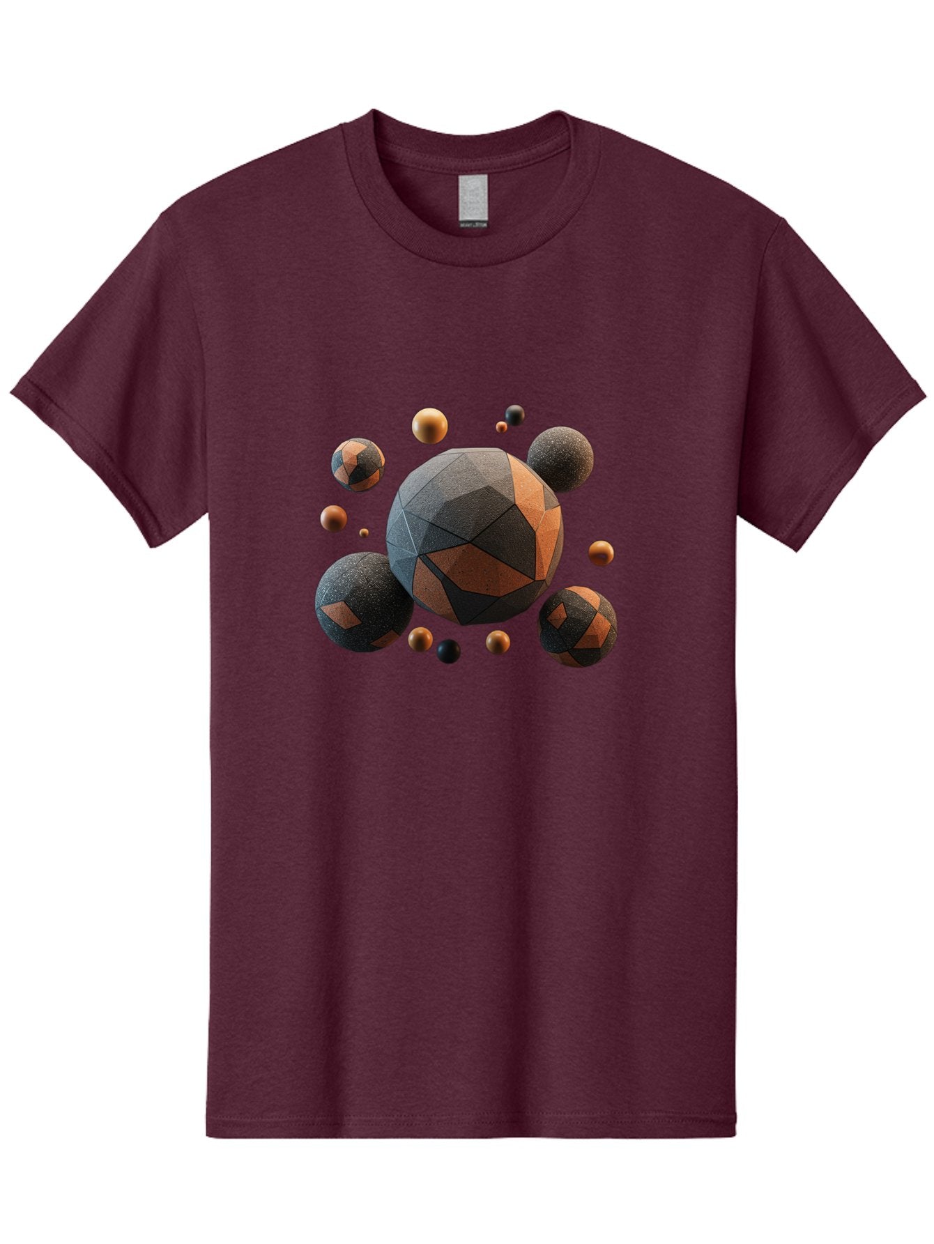 Geometric-Spheres Men'S Graphic Tee, 100% Cotton, Comfortable Casual Summer Wear, Machine Washable, Geometric Shapes, 3D Rendering, Abstract Art, Spherical Forms, Dark Grey And Orange Hues, Futuristic Design, Modern Aesthetic, Bad133 5