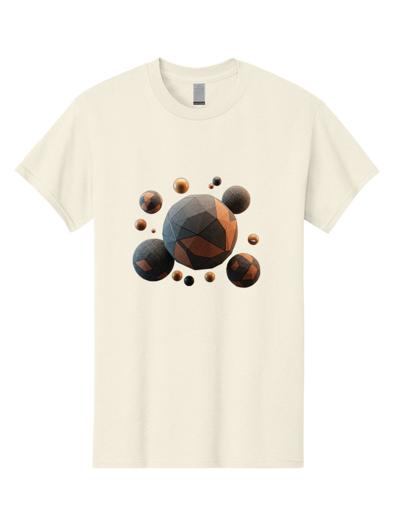Geometric-Spheres Men'S Graphic Tee, 100% Cotton, Comfortable Casual Summer Wear, Machine Washable, Geometric Shapes, 3D Rendering, Abstract Art, Spherical Forms, Dark Grey And Orange Hues, Futuristic Design, Modern Aesthetic, Bad133 15