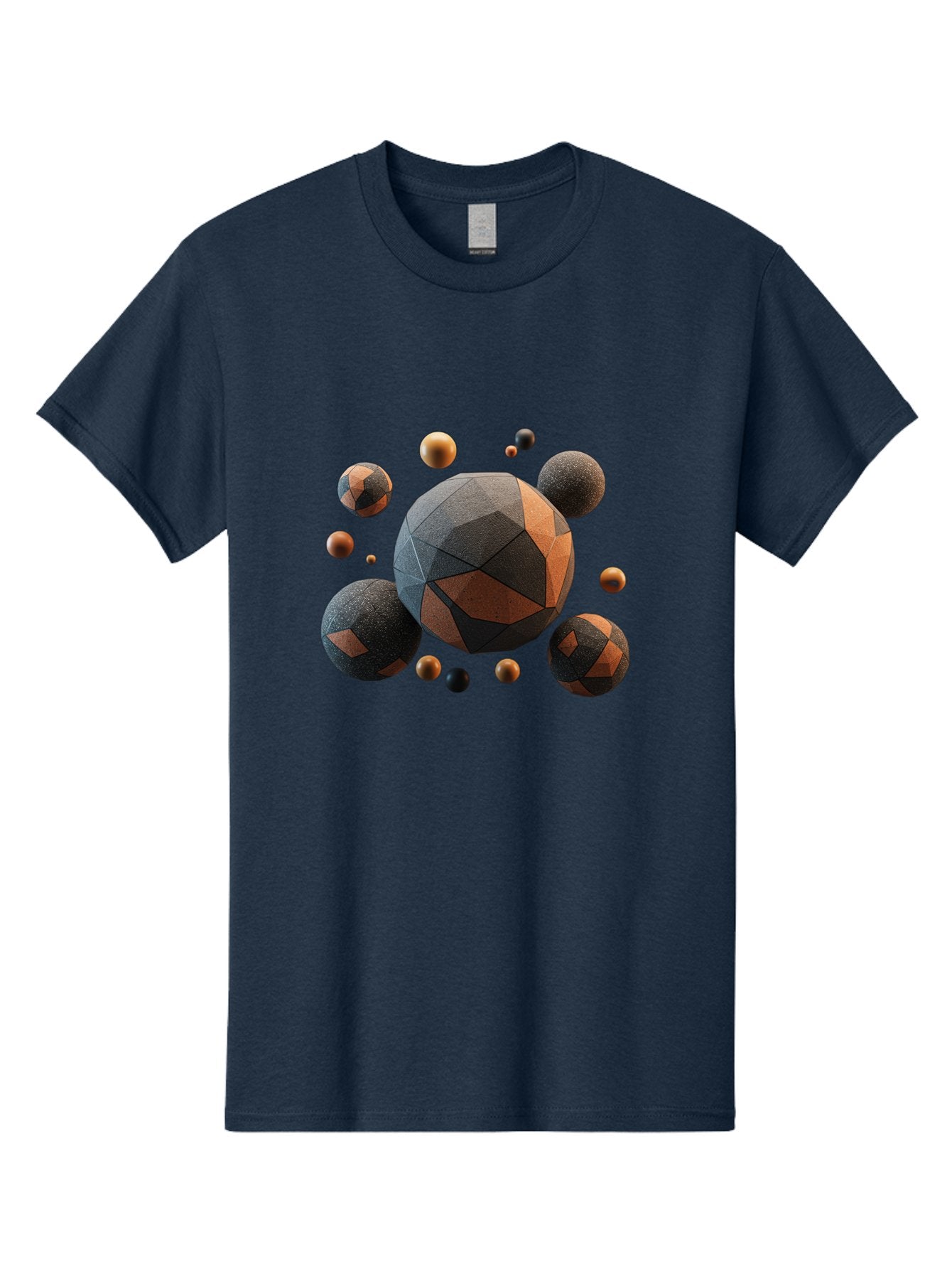 Geometric-Spheres Men'S Graphic Tee, 100% Cotton, Comfortable Casual Summer Wear, Machine Washable, Geometric Shapes, 3D Rendering, Abstract Art, Spherical Forms, Dark Grey And Orange Hues, Futuristic Design, Modern Aesthetic, Bad133 8