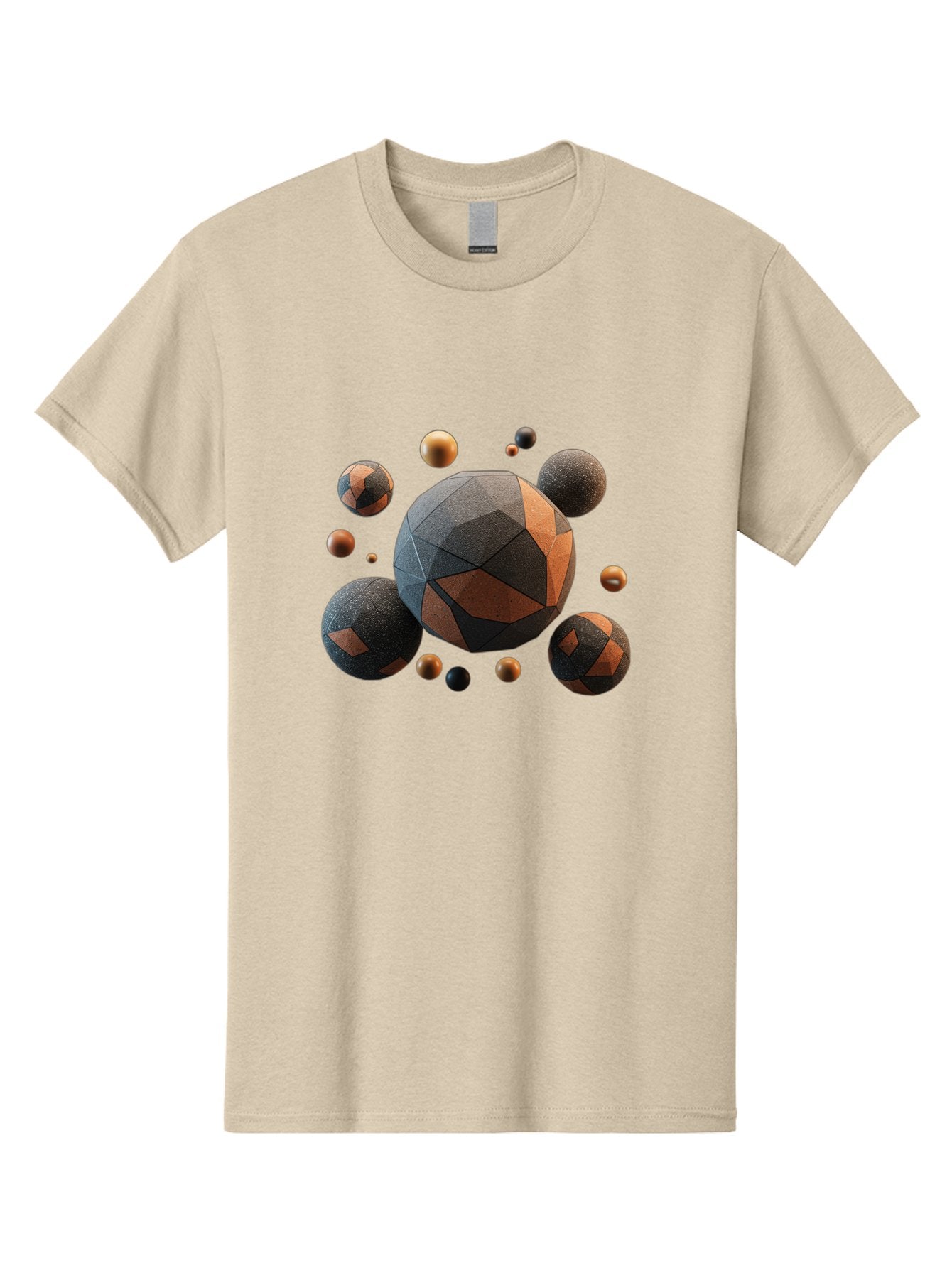 Geometric-Spheres Men'S Graphic Tee, 100% Cotton, Comfortable Casual Summer Wear, Machine Washable, Geometric Shapes, 3D Rendering, Abstract Art, Spherical Forms, Dark Grey And Orange Hues, Futuristic Design, Modern Aesthetic, Bad133 14