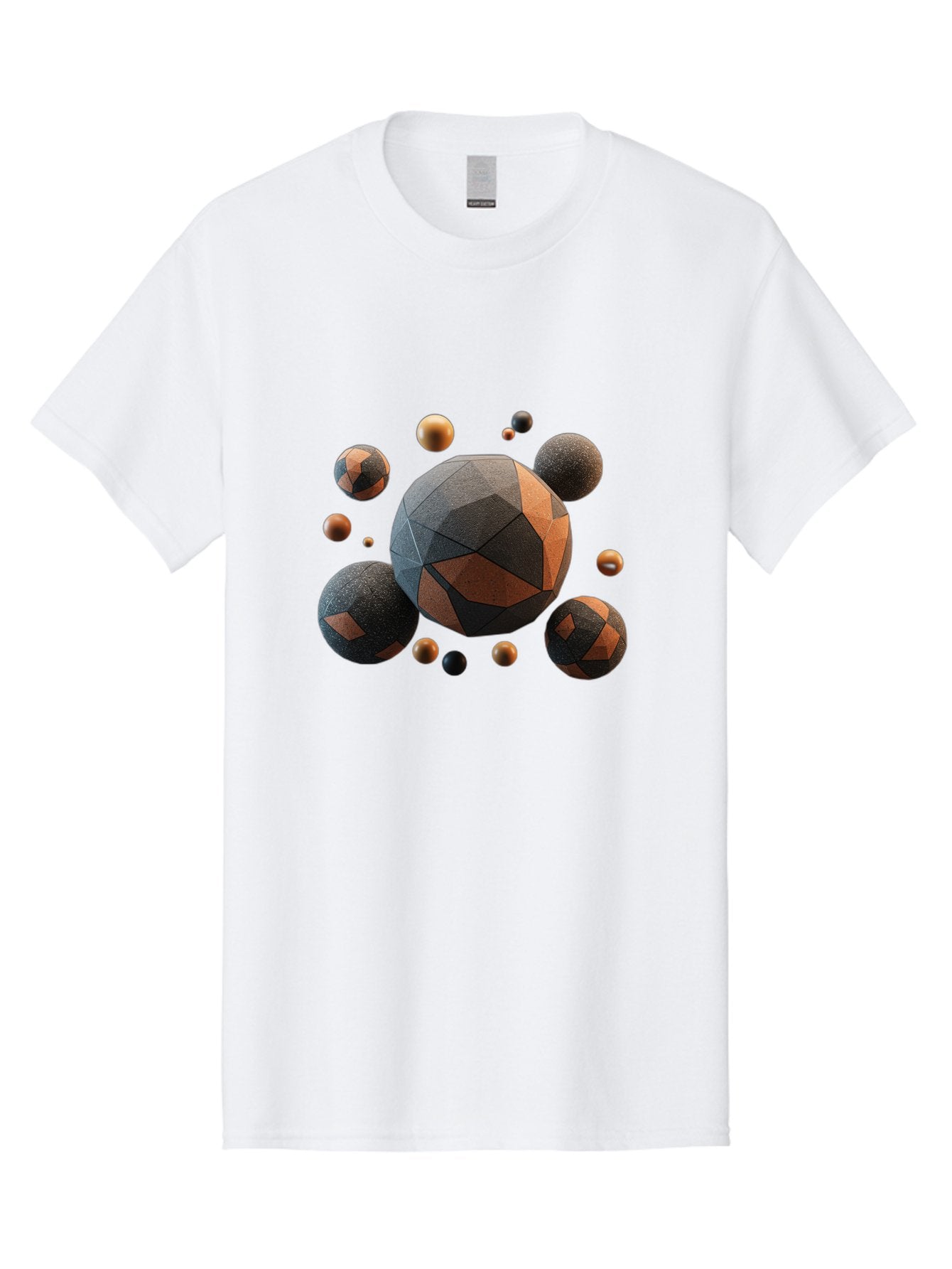 Geometric-Spheres Men'S Graphic Tee, 100% Cotton, Comfortable Casual Summer Wear, Machine Washable, Geometric Shapes, 3D Rendering, Abstract Art, Spherical Forms, Dark Grey And Orange Hues, Futuristic Design, Modern Aesthetic, Bad133 9