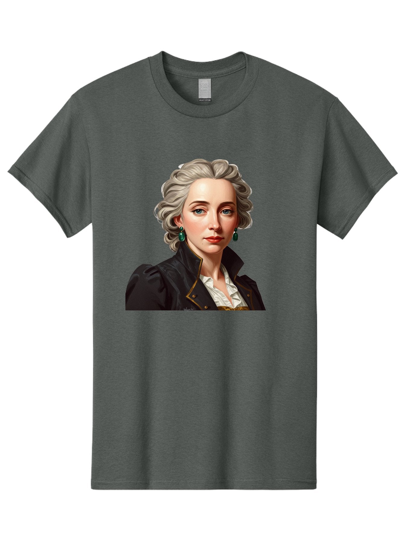 George-Sand Men'S Graphic Tee, 100% Cotton, Comfortable Casual Summer Wear, Machine Washable, Georgiana Cavendish, Duchess Of Devonshire, Historical Figure, Aristocratic Attire, 18Th-Century Fashion, Elegant Earrings, Curly Gray Hair, Bad134