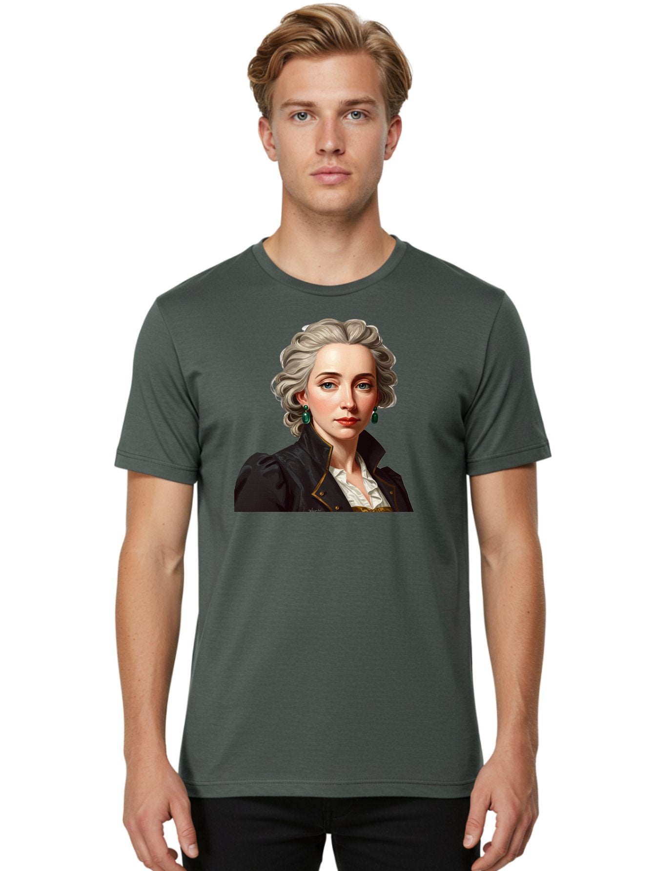 George-Sand Men'S Graphic Tee, 100% Cotton, Comfortable Casual Summer Wear, Machine Washable, Georgiana Cavendish, Duchess Of Devonshire, Historical Figure, Aristocratic Attire, 18Th-Century Fashion, Elegant Earrings, Curly Gray Hair, Bad134 21