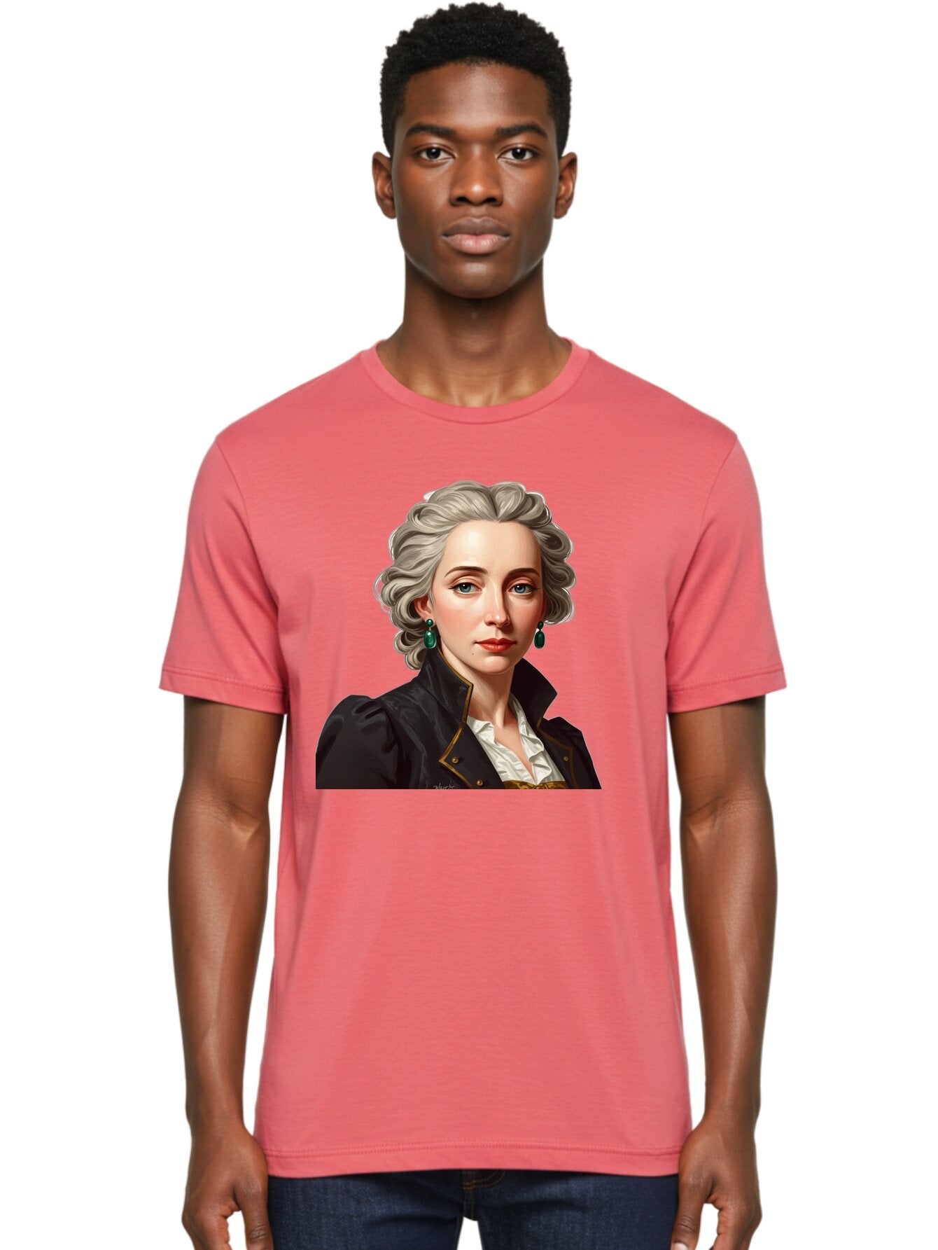 George-Sand Men'S Graphic Tee, 100% Cotton, Comfortable Casual Summer Wear, Machine Washable, Georgiana Cavendish, Duchess Of Devonshire, Historical Figure, Aristocratic Attire, 18Th-Century Fashion, Elegant Earrings, Curly Gray Hair, Bad134 22