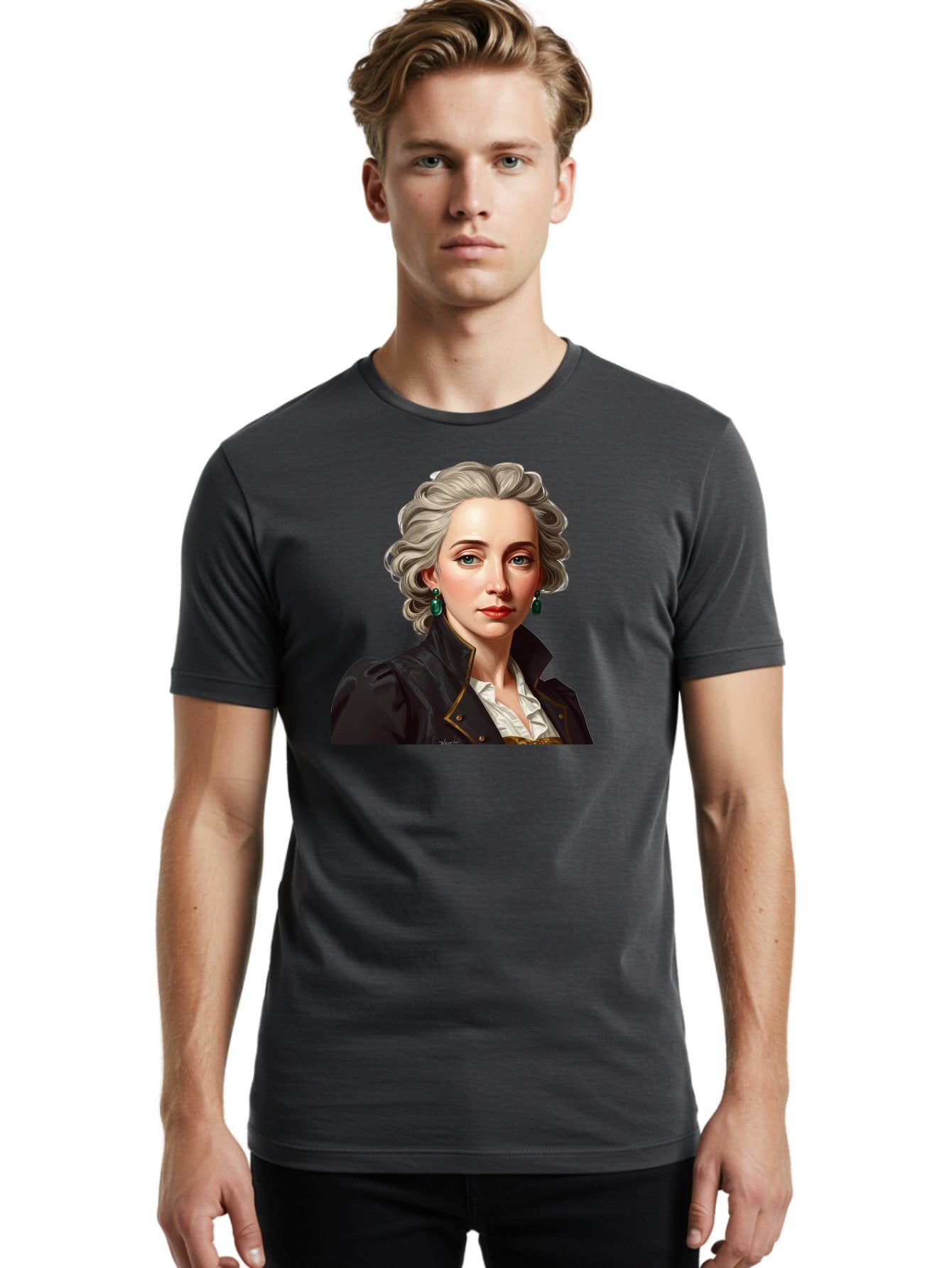 George-Sand Men'S Graphic Tee, 100% Cotton, Comfortable Casual Summer Wear, Machine Washable, Georgiana Cavendish, Duchess Of Devonshire, Historical Figure, Aristocratic Attire, 18Th-Century Fashion, Elegant Earrings, Curly Gray Hair, Bad134 18