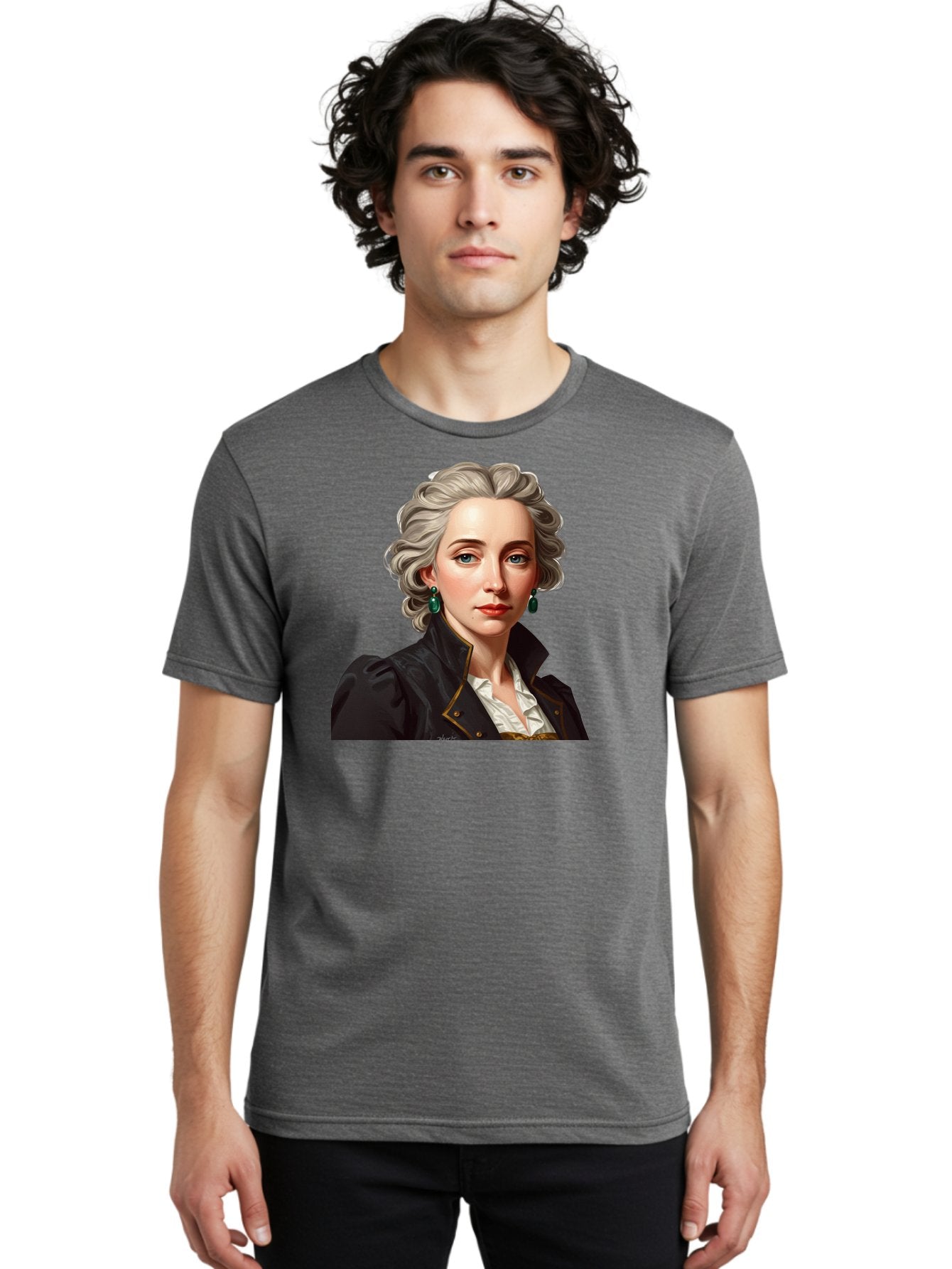 George-Sand Men'S Graphic Tee, 100% Cotton, Comfortable Casual Summer Wear, Machine Washable, Georgiana Cavendish, Duchess Of Devonshire, Historical Figure, Aristocratic Attire, 18Th-Century Fashion, Elegant Earrings, Curly Gray Hair, Bad134 20
