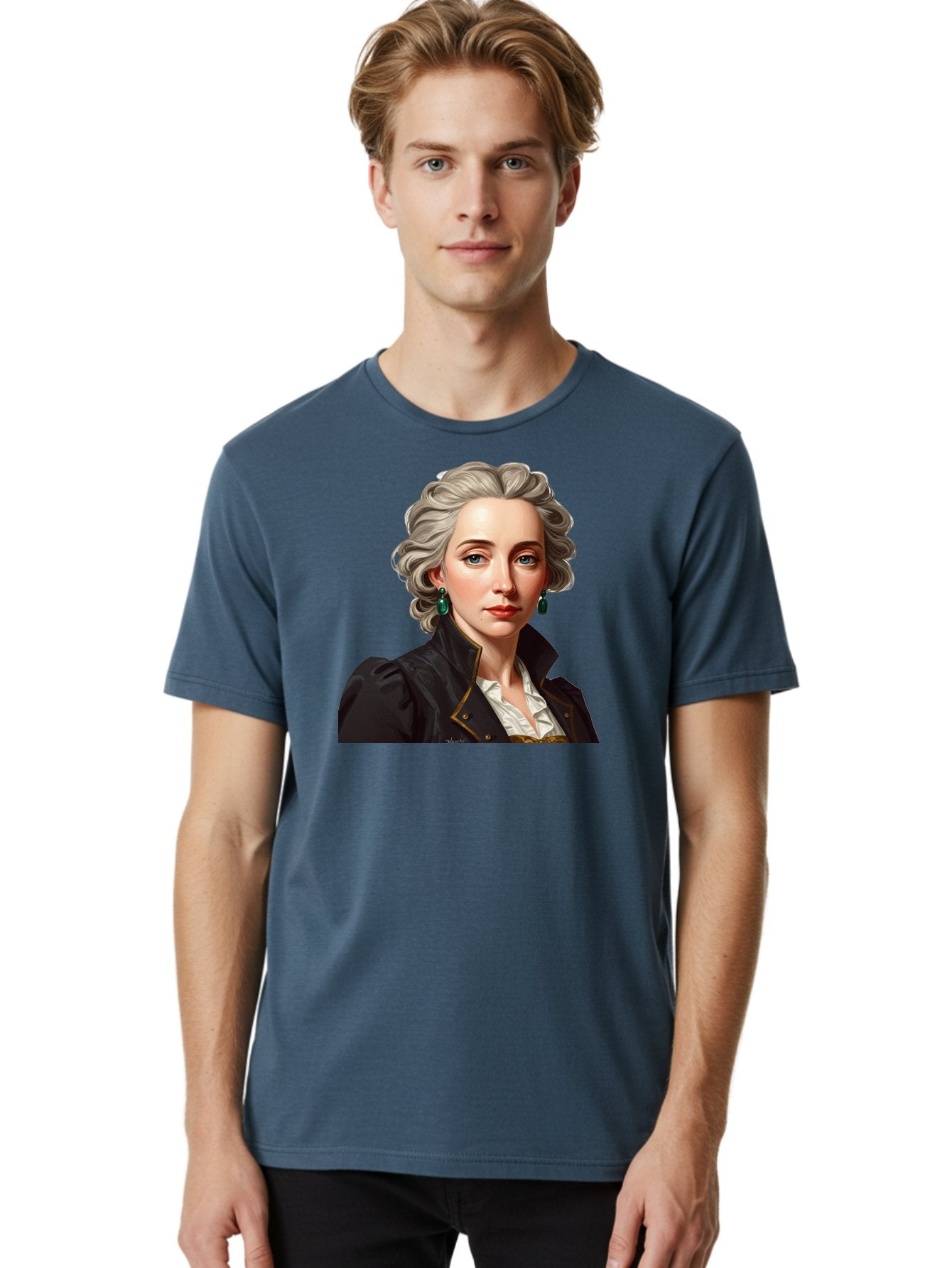 George-Sand Men'S Graphic Tee, 100% Cotton, Comfortable Casual Summer Wear, Machine Washable, Georgiana Cavendish, Duchess Of Devonshire, Historical Figure, Aristocratic Attire, 18Th-Century Fashion, Elegant Earrings, Curly Gray Hair, Bad134 17