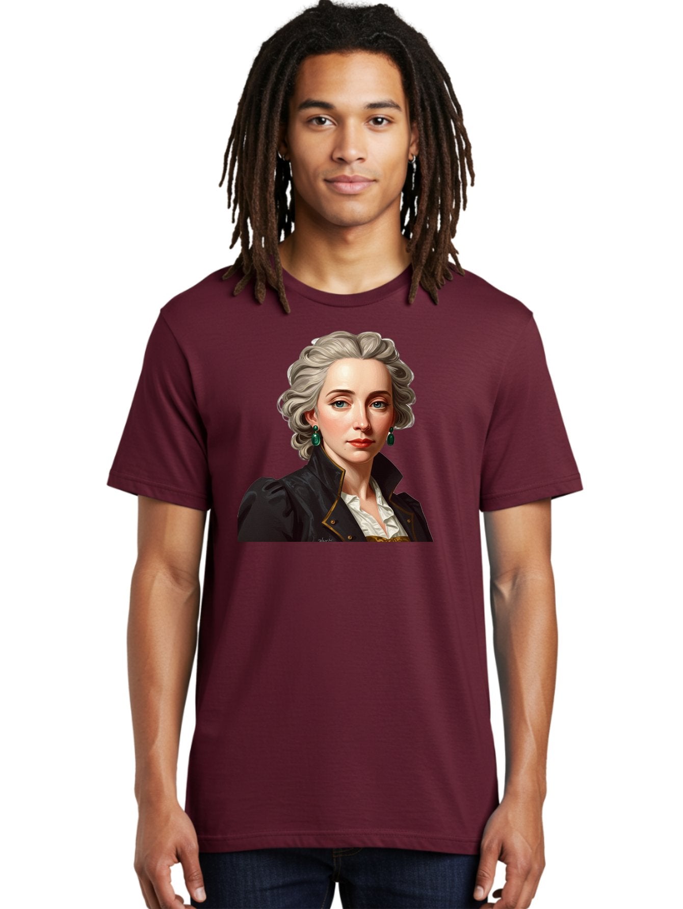 George-Sand Men'S Graphic Tee, 100% Cotton, Comfortable Casual Summer Wear, Machine Washable, Georgiana Cavendish, Duchess Of Devonshire, Historical Figure, Aristocratic Attire, 18Th-Century Fashion, Elegant Earrings, Curly Gray Hair, Bad134 30