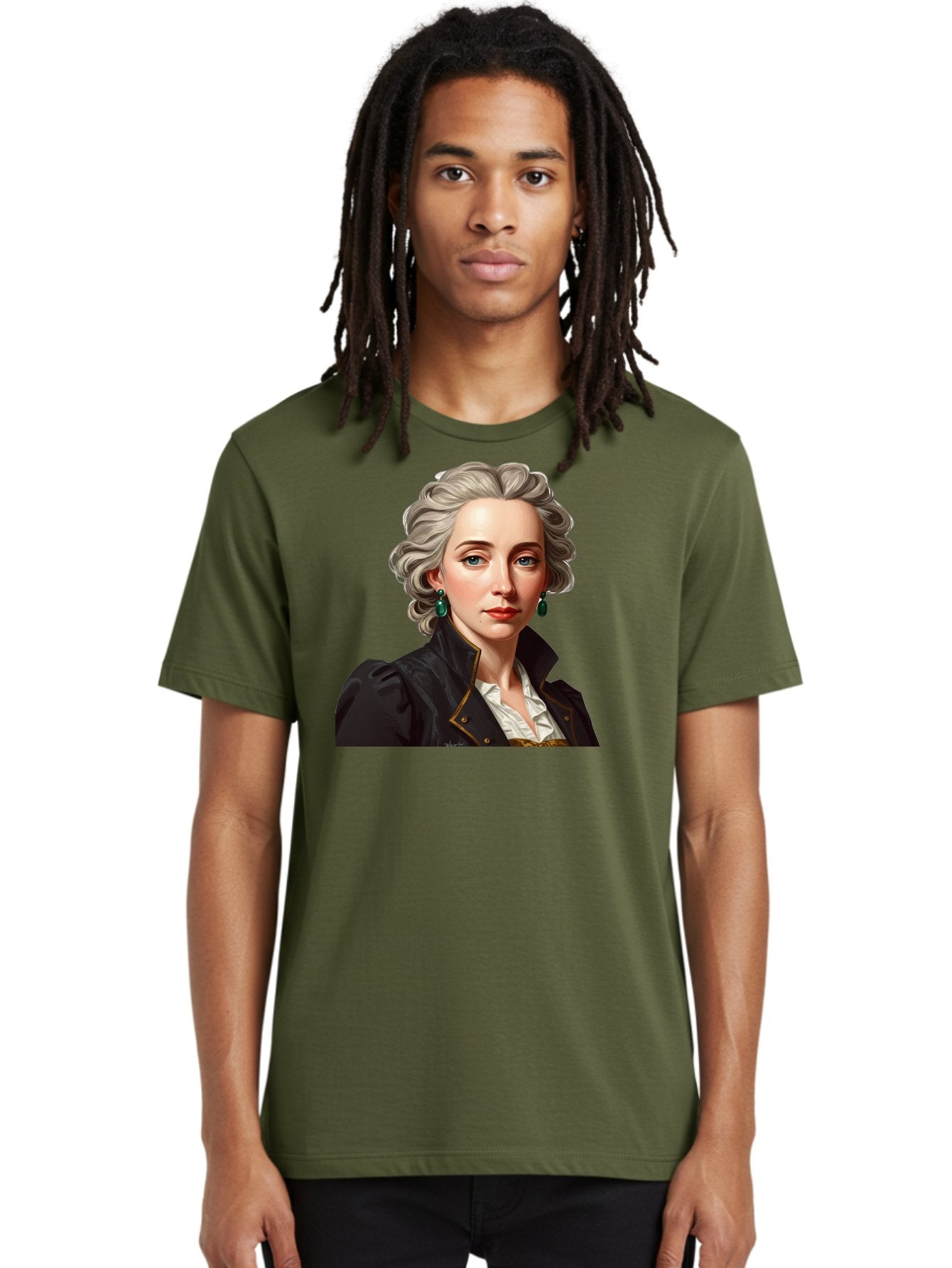 George-Sand Men'S Graphic Tee, 100% Cotton, Comfortable Casual Summer Wear, Machine Washable, Georgiana Cavendish, Duchess Of Devonshire, Historical Figure, Aristocratic Attire, 18Th-Century Fashion, Elegant Earrings, Curly Gray Hair, Bad134 16