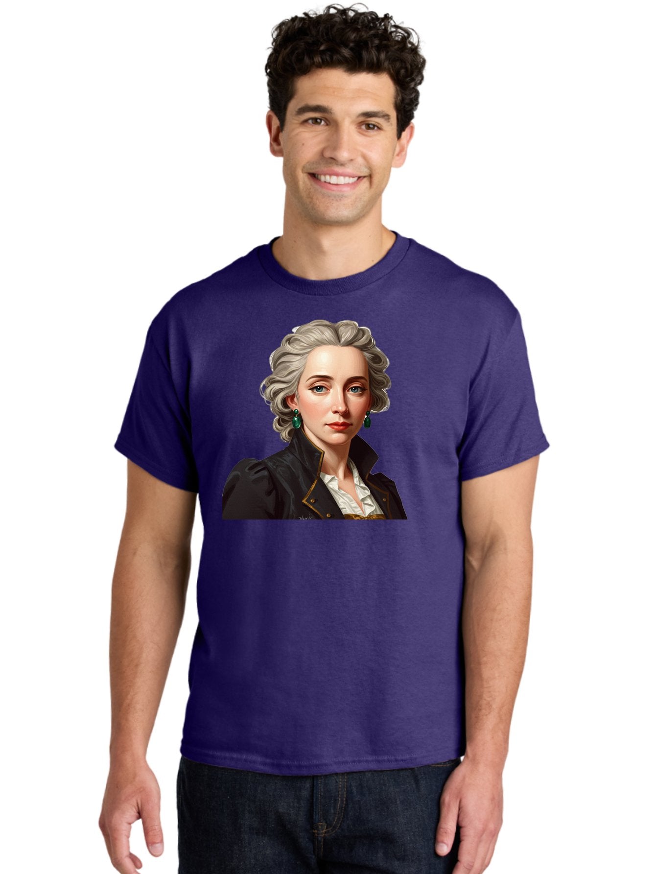 George-Sand Men'S Graphic Tee, 100% Cotton, Comfortable Casual Summer Wear, Machine Washable, Georgiana Cavendish, Duchess Of Devonshire, Historical Figure, Aristocratic Attire, 18Th-Century Fashion, Elegant Earrings, Curly Gray Hair, Bad134 28