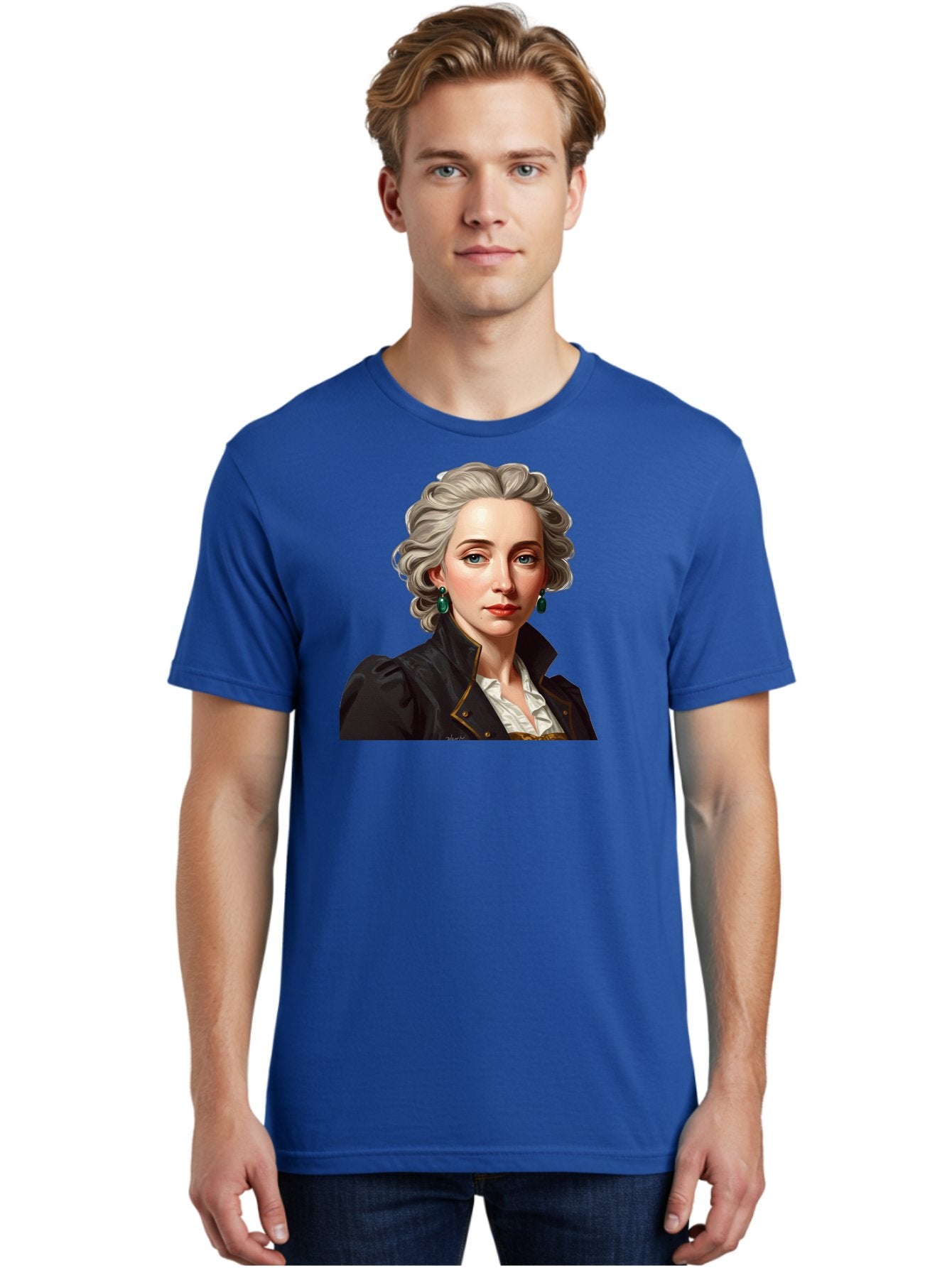 George-Sand Men'S Graphic Tee, 100% Cotton, Comfortable Casual Summer Wear, Machine Washable, Georgiana Cavendish, Duchess Of Devonshire, Historical Figure, Aristocratic Attire, 18Th-Century Fashion, Elegant Earrings, Curly Gray Hair, Bad134 25