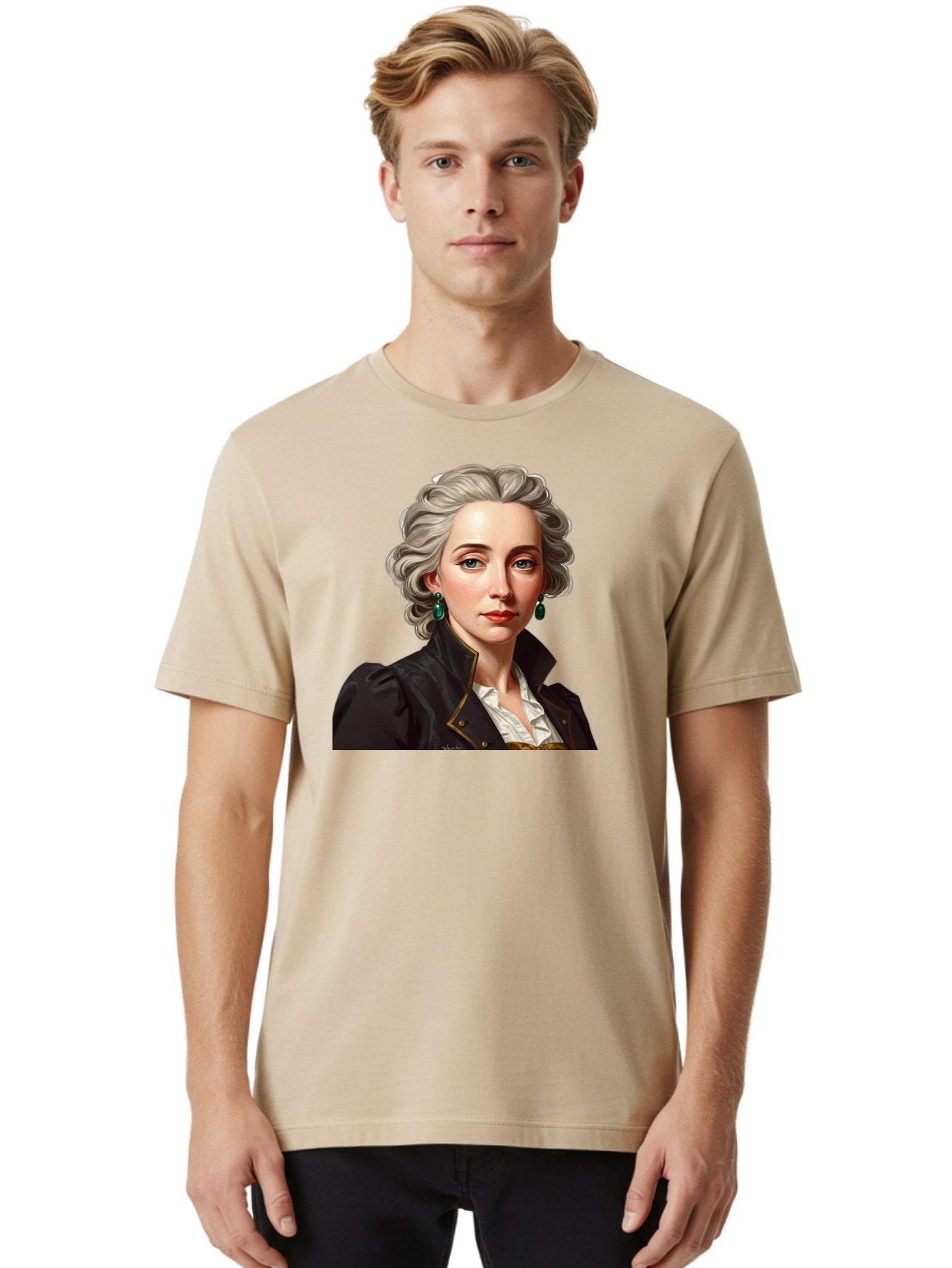 George-Sand Men'S Graphic Tee, 100% Cotton, Comfortable Casual Summer Wear, Machine Washable, Georgiana Cavendish, Duchess Of Devonshire, Historical Figure, Aristocratic Attire, 18Th-Century Fashion, Elegant Earrings, Curly Gray Hair, Bad134 27