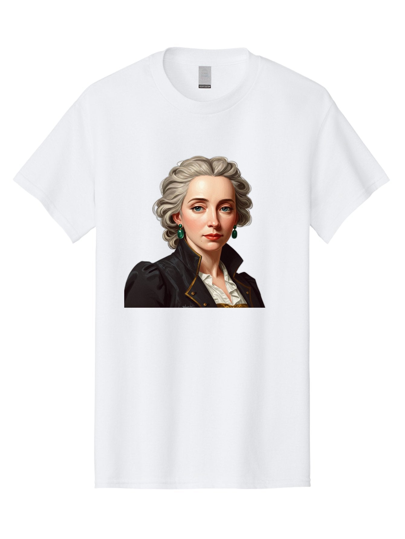 George-Sand Men'S Graphic Tee, 100% Cotton, Comfortable Casual Summer Wear, Machine Washable, Georgiana Cavendish, Duchess Of Devonshire, Historical Figure, Aristocratic Attire, 18Th-Century Fashion, Elegant Earrings, Curly Gray Hair, Bad134