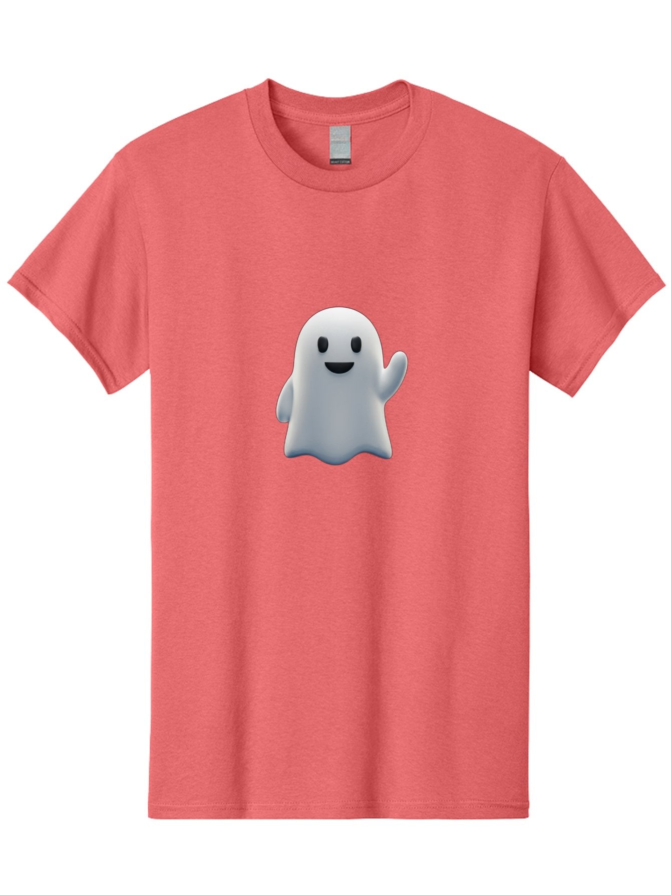 Ghost-Character Men'S Graphic Tee, 100% Cotton, Comfortable Casual Summer Wear, Machine Washable, White Ghost Character, Friendly Ghost, Cute Cartoon Ghost, Happy Face, Waving Hand, 3D Digital Illustration, Spooky Character Design, Bad135