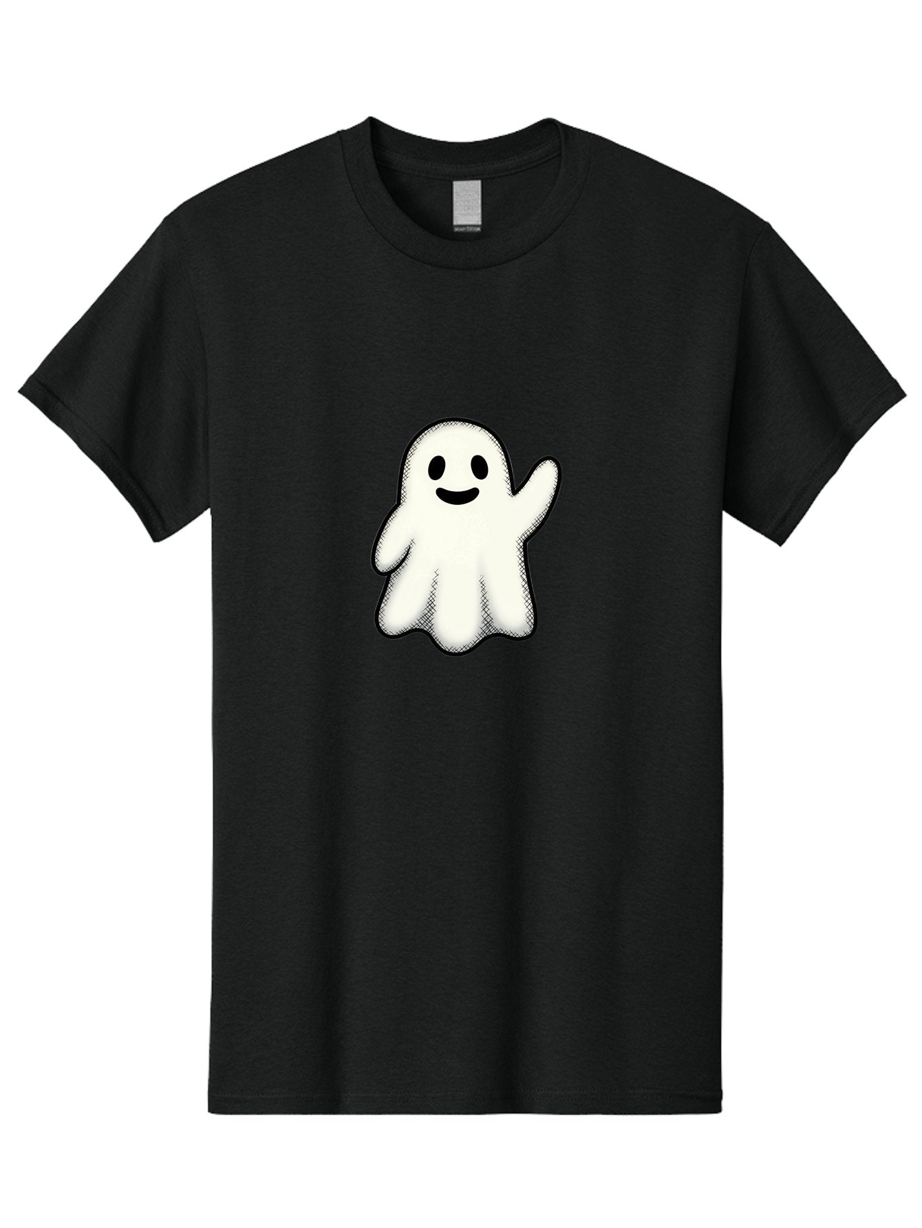 Ghost Men'S Graphic Tee, 100% Cotton, Comfortable Casual Summer Wear, Machine Washable, Cartoon Ghost, Friendly Spirit, White Ghost Character, Smiley Face, Waving Gesture, Simple Illustration, Black Outline, Digital Art, Cute Design, Bad136 5
