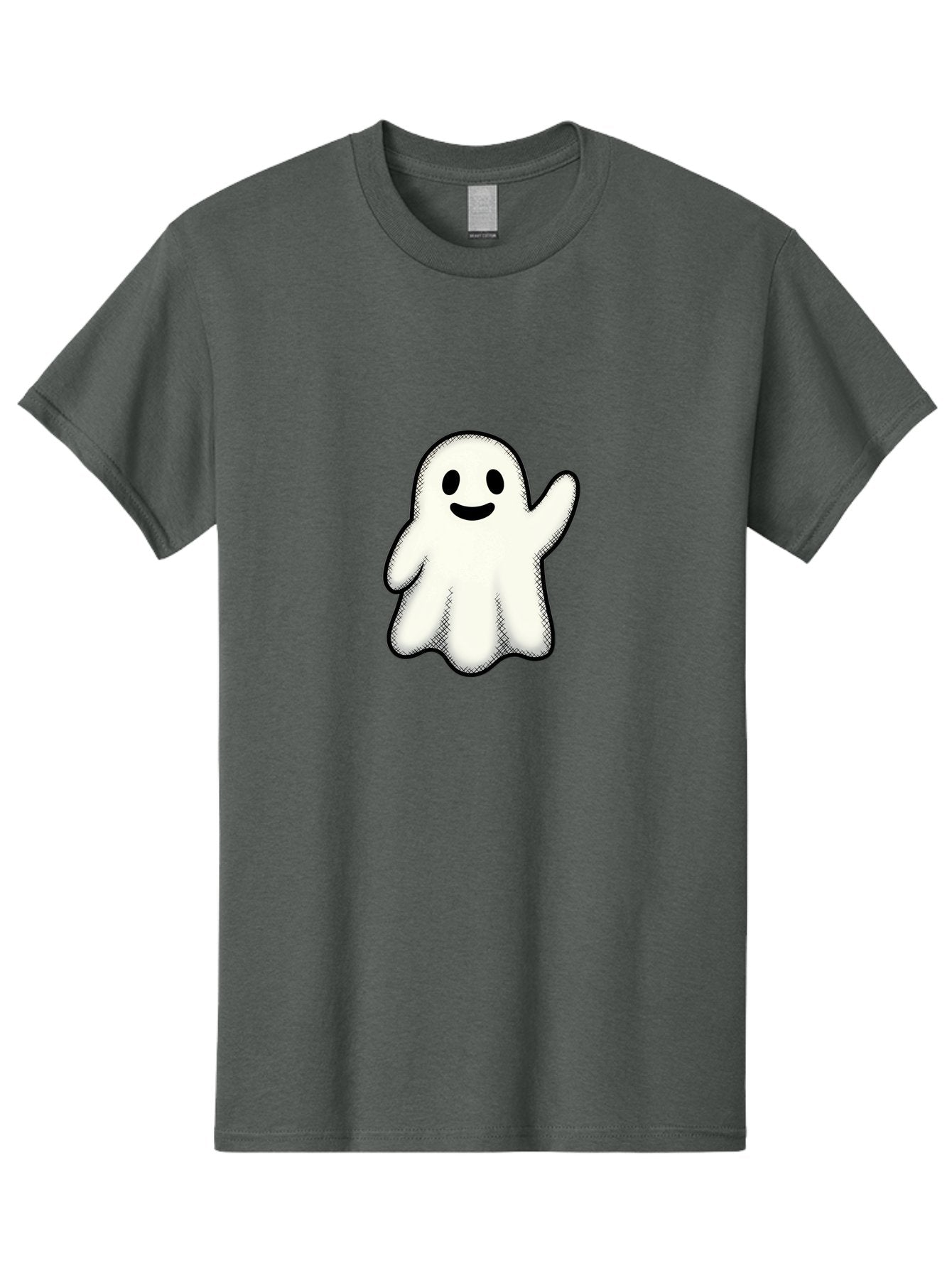 Ghost Men'S Graphic Tee, 100% Cotton, Comfortable Casual Summer Wear, Machine Washable, Cartoon Ghost, Friendly Spirit, White Ghost Character, Smiley Face, Waving Gesture, Simple Illustration, Black Outline, Digital Art, Cute Design, Bad136 13