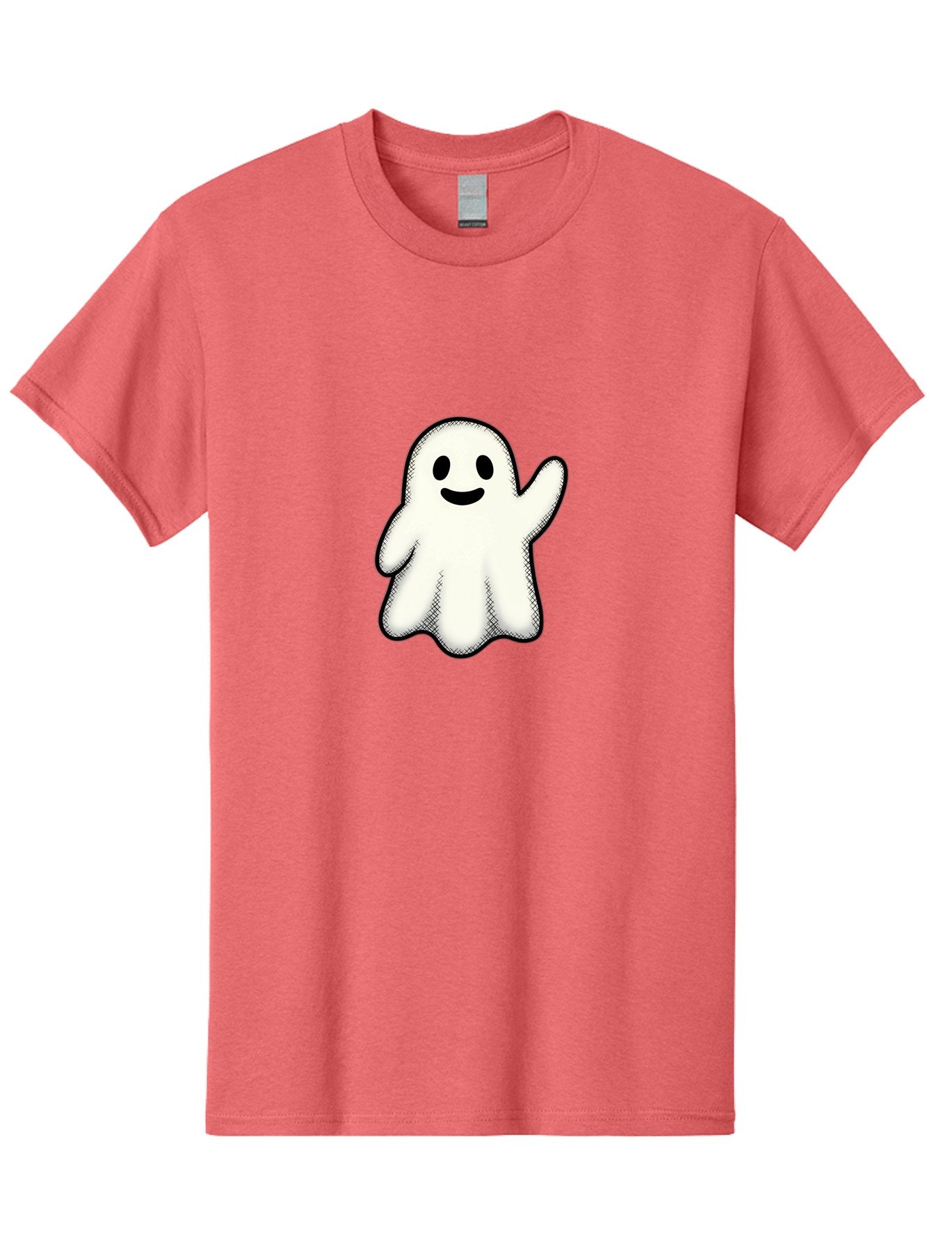 Ghost Men'S Graphic Tee, 100% Cotton, Comfortable Casual Summer Wear, Machine Washable, Cartoon Ghost, Friendly Spirit, White Ghost Character, Smiley Face, Waving Gesture, Simple Illustration, Black Outline, Digital Art, Cute Design, Bad136 14