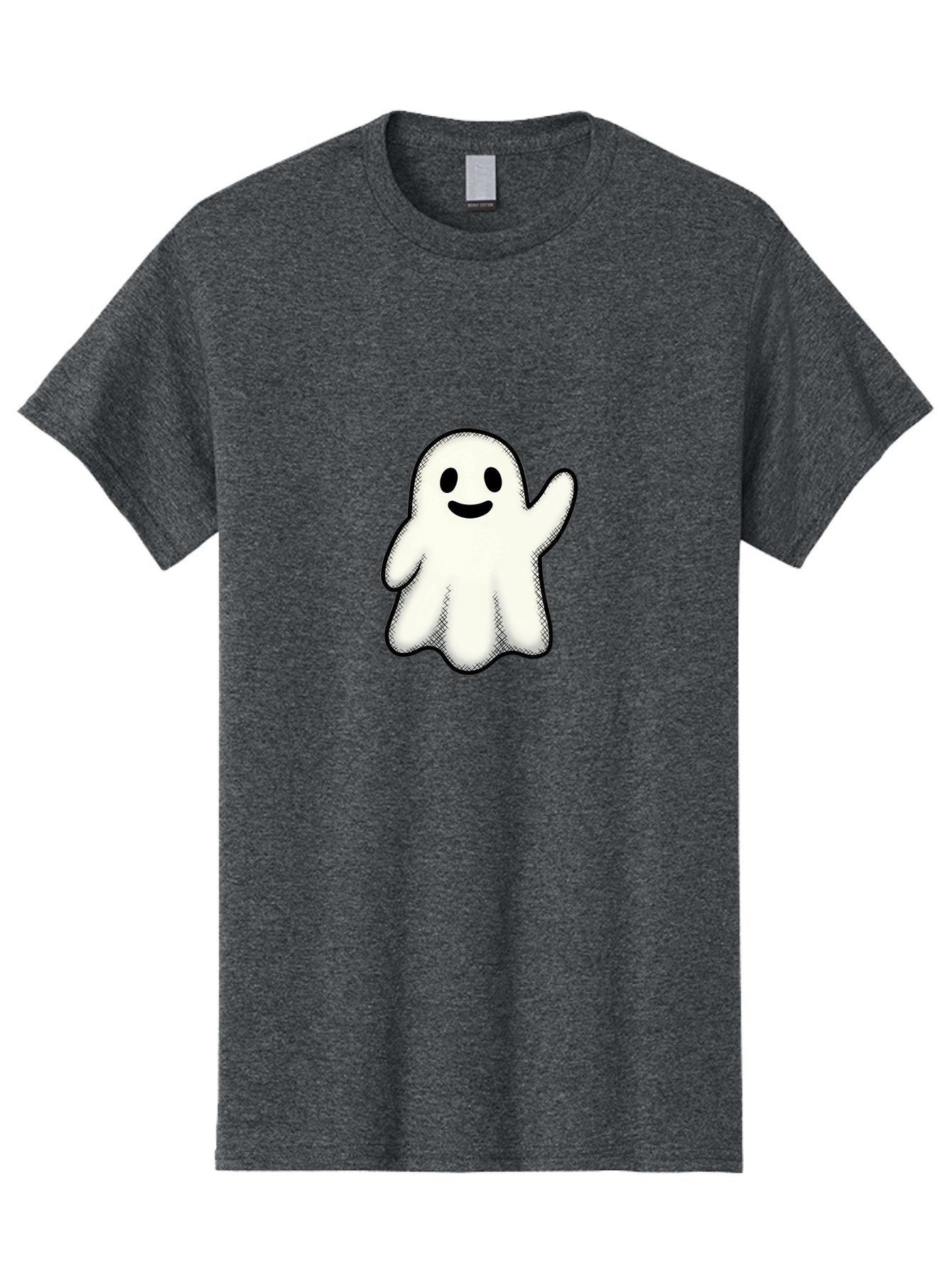 Ghost Men'S Graphic Tee, 100% Cotton, Comfortable Casual Summer Wear, Machine Washable, Cartoon Ghost, Friendly Spirit, White Ghost Character, Smiley Face, Waving Gesture, Simple Illustration, Black Outline, Digital Art, Cute Design, Bad136 10