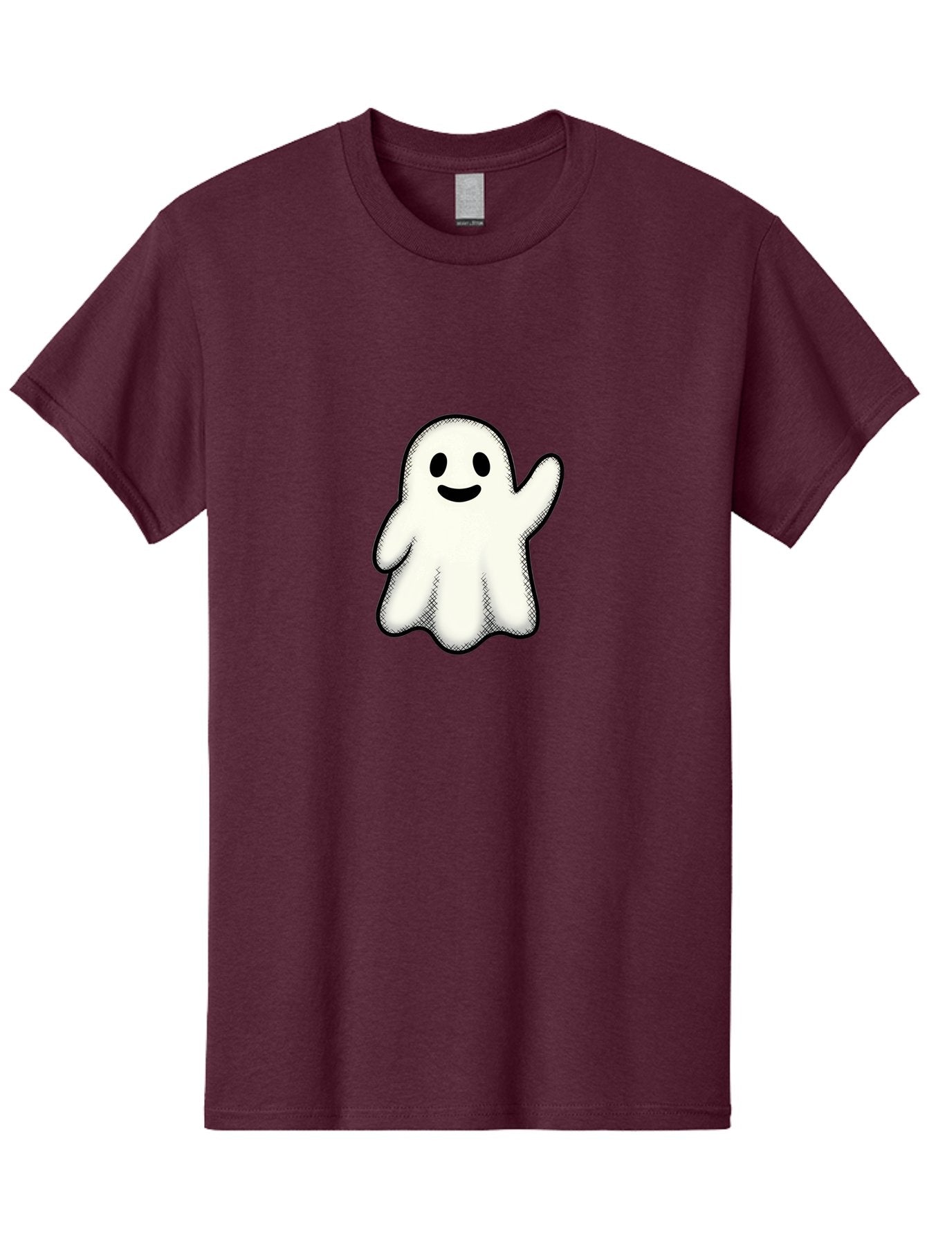 Ghost Men'S Graphic Tee, 100% Cotton, Comfortable Casual Summer Wear, Machine Washable, Cartoon Ghost, Friendly Spirit, White Ghost Character, Smiley Face, Waving Gesture, Simple Illustration, Black Outline, Digital Art, Cute Design, Bad136 12