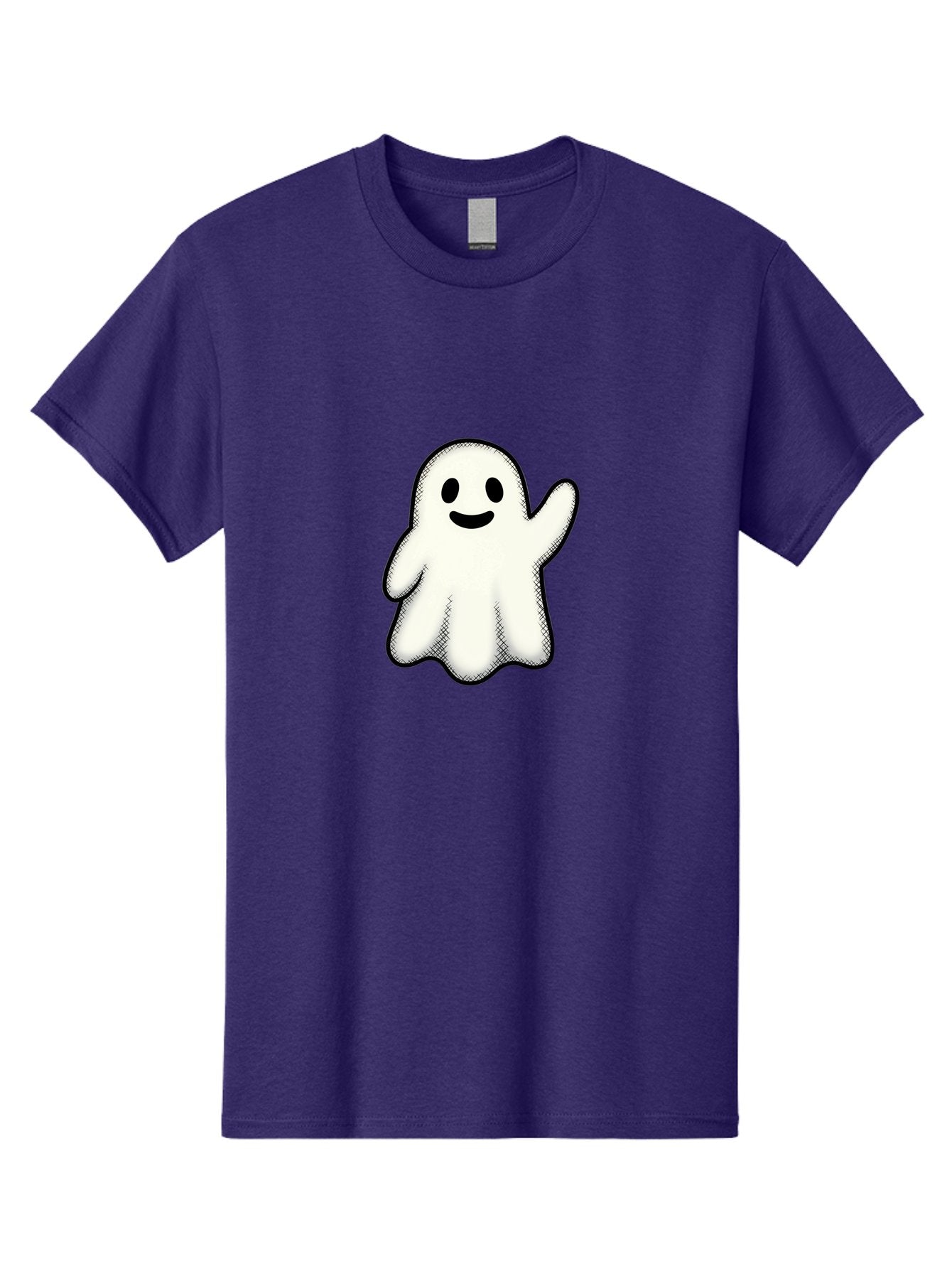 Ghost Men'S Graphic Tee, 100% Cotton, Comfortable Casual Summer Wear, Machine Washable, Cartoon Ghost, Friendly Spirit, White Ghost Character, Smiley Face, Waving Gesture, Simple Illustration, Black Outline, Digital Art, Cute Design, Bad136 11