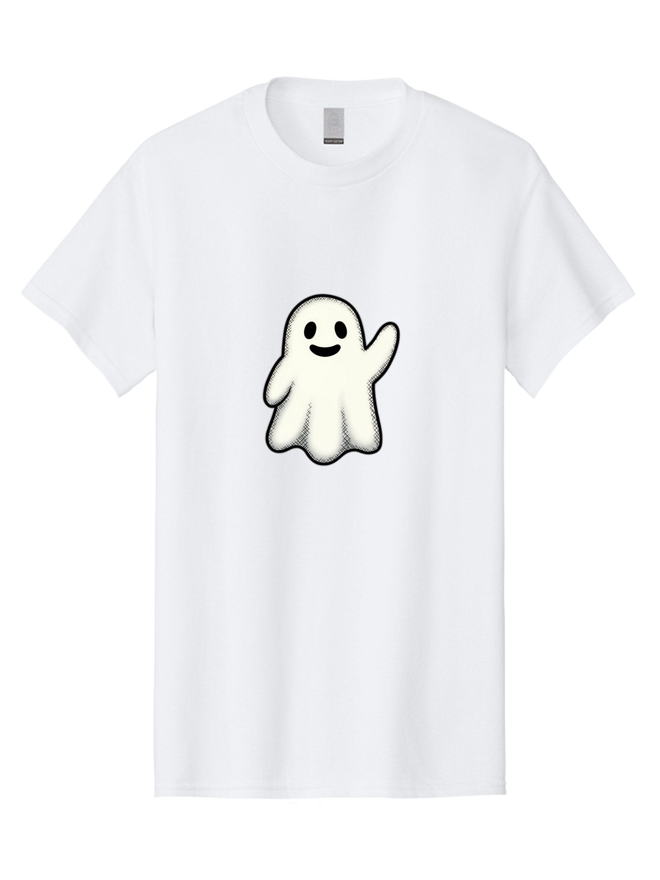 Ghost Men'S Graphic Tee, 100% Cotton, Comfortable Casual Summer Wear, Machine Washable, Cartoon Ghost, Friendly Spirit, White Ghost Character, Smiley Face, Waving Gesture, Simple Illustration, Black Outline, Digital Art, Cute Design, Bad136 8