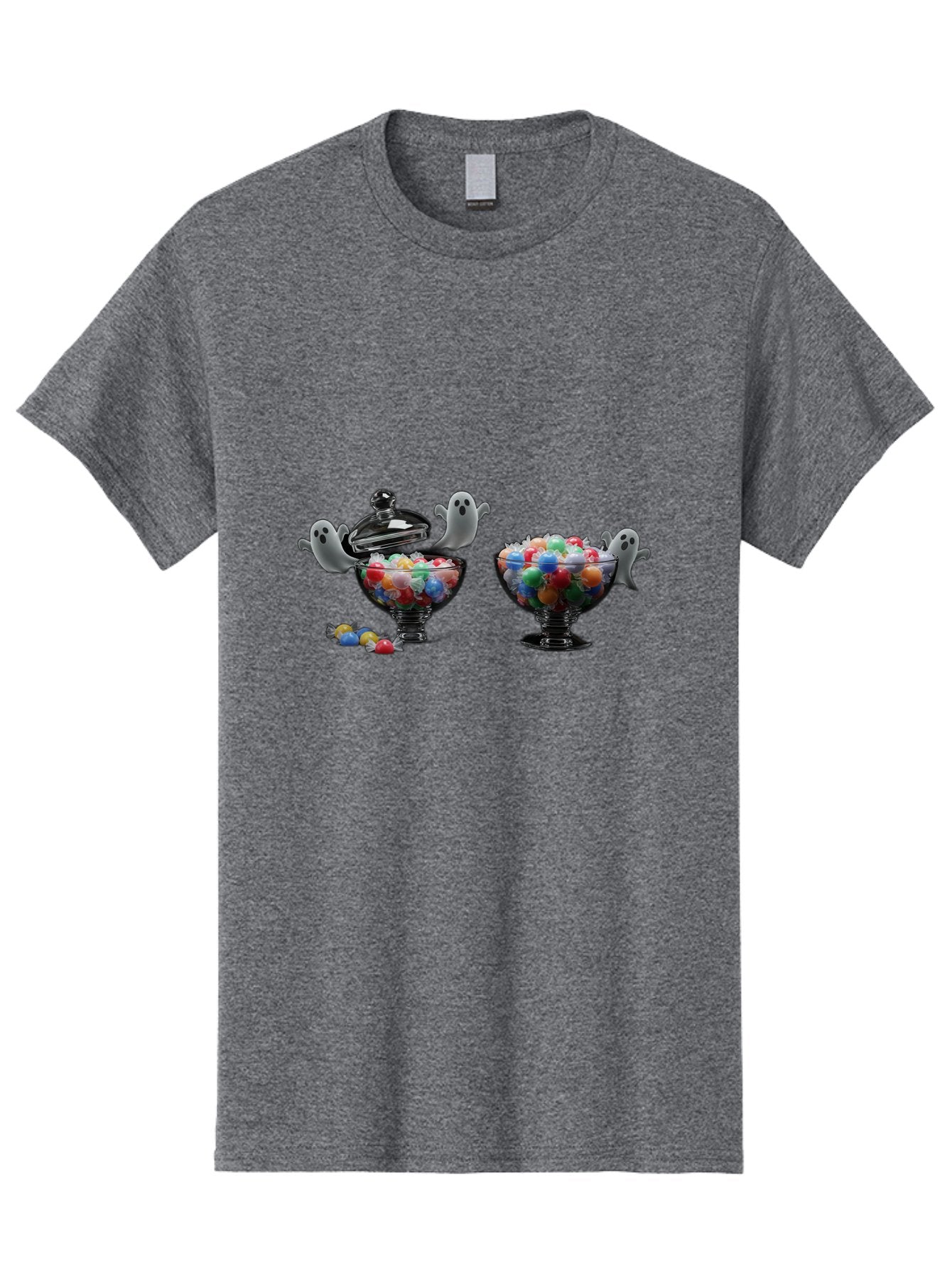Ghosts-And-Gummies Men'S Graphic Tee, 100% Cotton, Comfortable Casual Summer Wear, Machine Washable, Candy Jars, Colorful Gummies, Halloween Treats, Jelly Beans, Ghostly Figures, Spooky Decorations, Candy Dish, Gummy Candies, Sweet Treats, Bad138 13