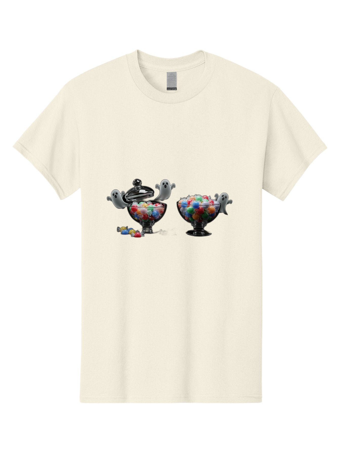Ghosts-And-Gummies Men'S Graphic Tee, 100% Cotton, Comfortable Casual Summer Wear, Machine Washable, Candy Jars, Colorful Gummies, Halloween Treats, Jelly Beans, Ghostly Figures, Spooky Decorations, Candy Dish, Gummy Candies, Sweet Treats, Bad138 8