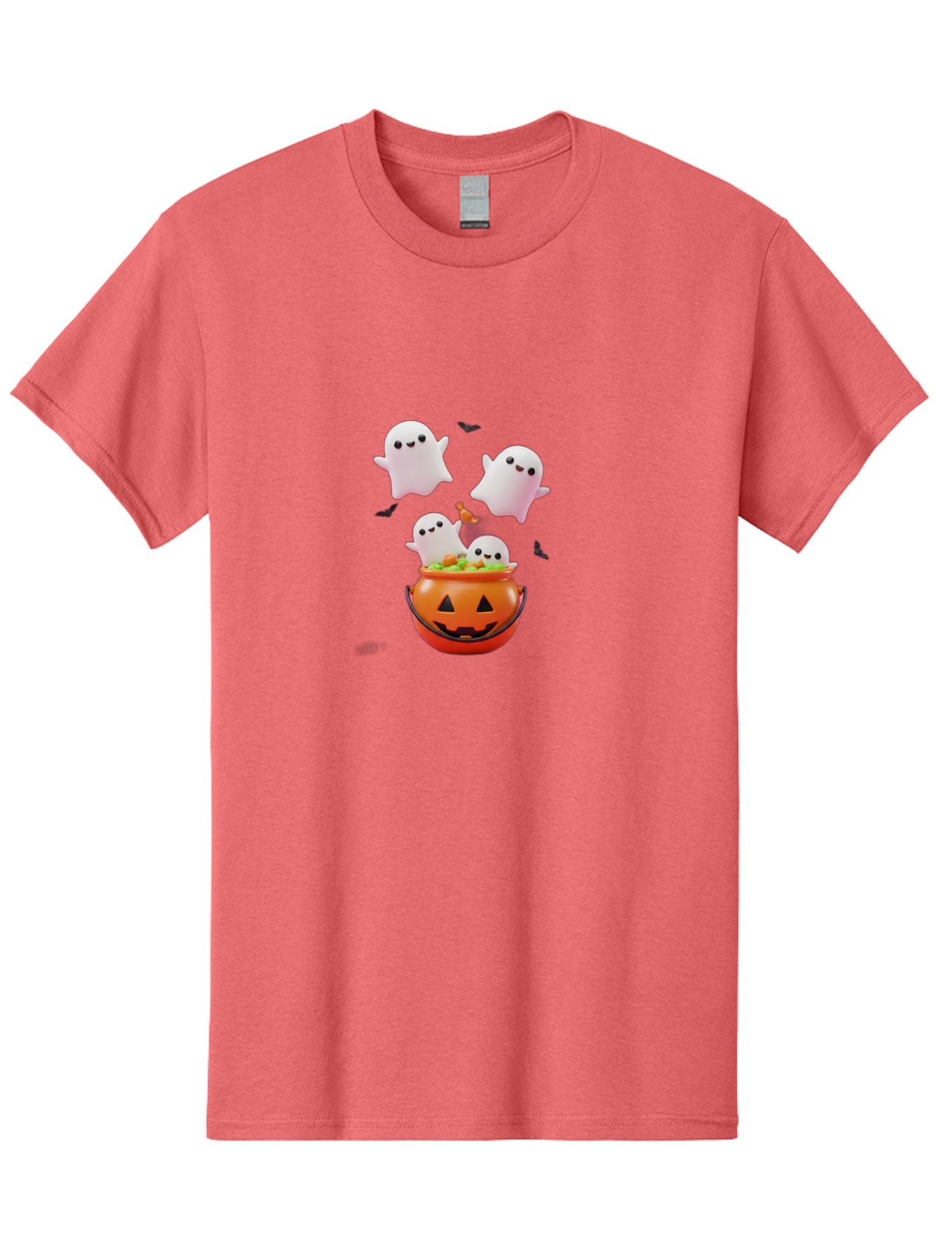 Ghosts-And-Jack-O-Lantern Men'S Graphic Tee, 100% Cotton, Comfortable Casual Summer Wear, Machine Washable, Halloween Ghosts, Candy Bucket, Pumpkin Decoration, Spooky Atmosphere, Cartoon-Style Illustration, Halloween Treats, Bad139 4