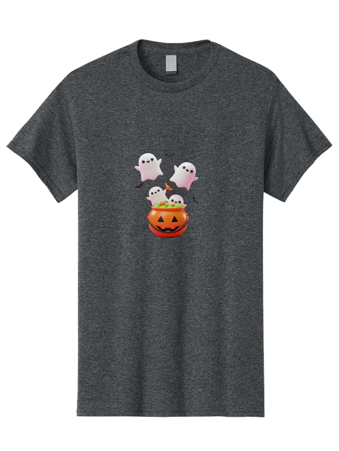 Ghosts-And-Jack-O-Lantern Men'S Graphic Tee, 100% Cotton, Comfortable Casual Summer Wear, Machine Washable, Halloween Ghosts, Candy Bucket, Pumpkin Decoration, Spooky Atmosphere, Cartoon-Style Illustration, Halloween Treats, Bad139 6