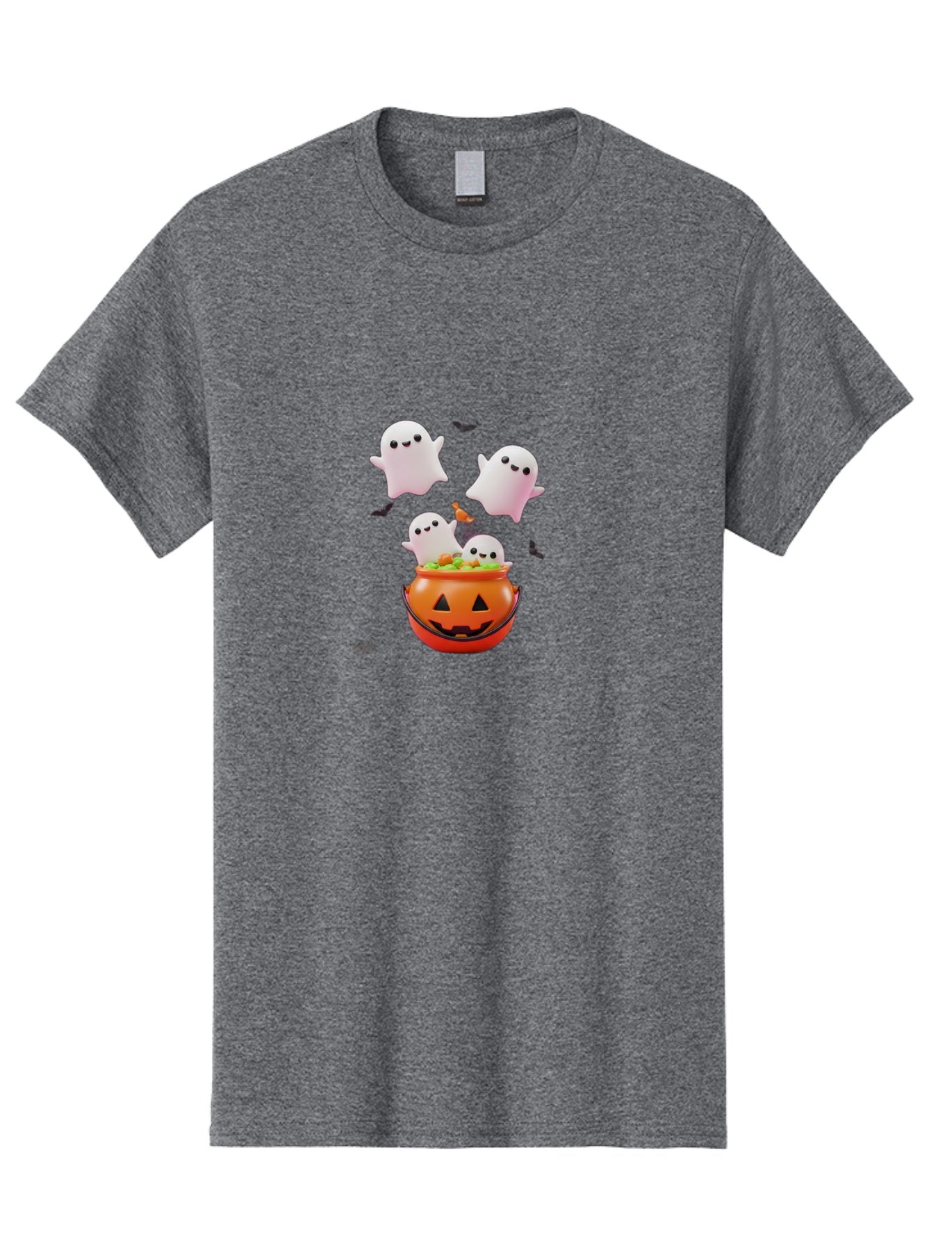 Ghosts-And-Jack-O-Lantern Men'S Graphic Tee, 100% Cotton, Comfortable Casual Summer Wear, Machine Washable, Halloween Ghosts, Candy Bucket, Pumpkin Decoration, Spooky Atmosphere, Cartoon-Style Illustration, Halloween Treats, Bad139 5