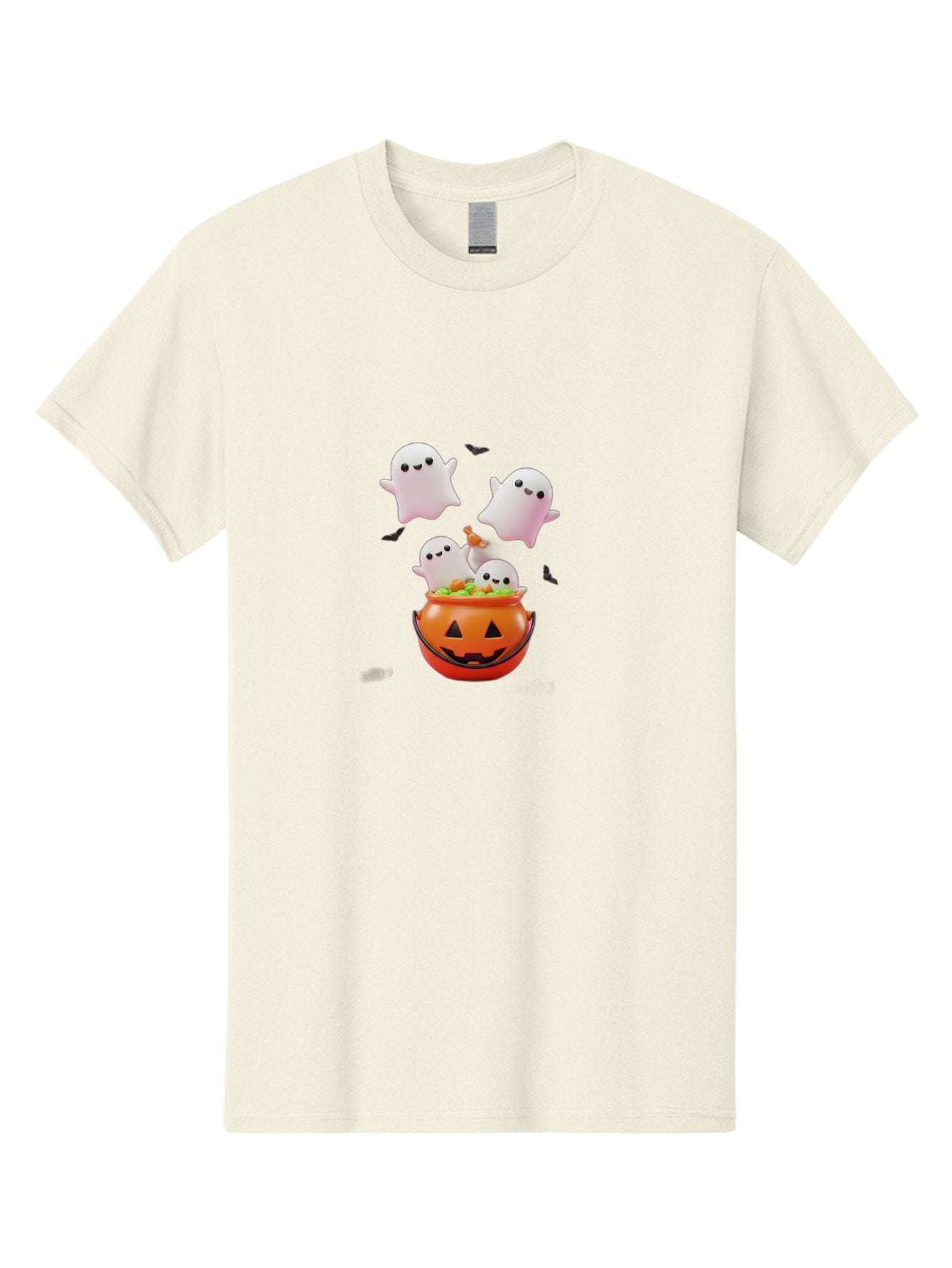 Ghosts-And-Jack-O-Lantern Men'S Graphic Tee, 100% Cotton, Comfortable Casual Summer Wear, Machine Washable, Halloween Ghosts, Candy Bucket, Pumpkin Decoration, Spooky Atmosphere, Cartoon-Style Illustration, Halloween Treats, Bad139 9