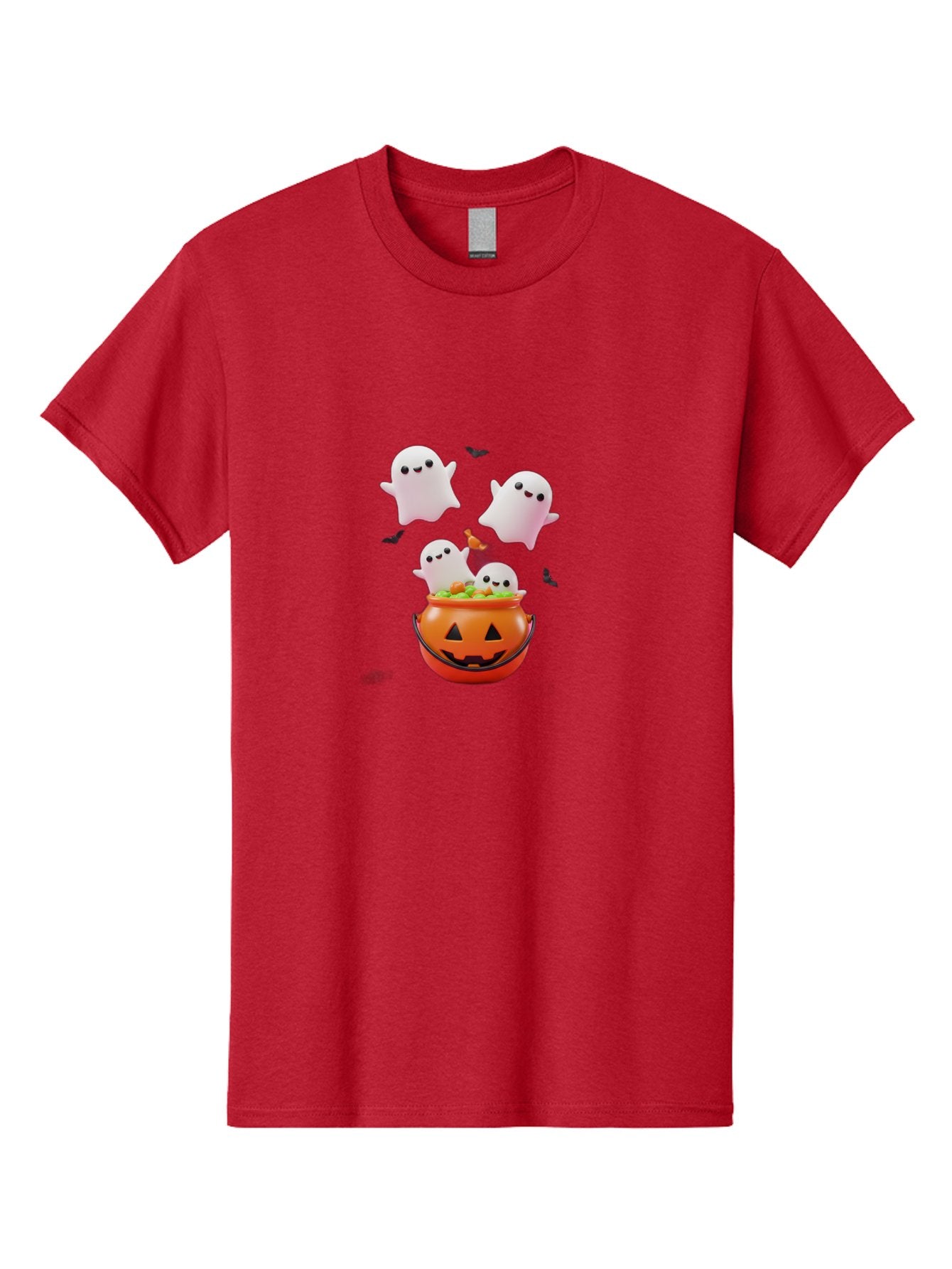 Ghosts-And-Jack-O-Lantern Men'S Graphic Tee, 100% Cotton, Comfortable Casual Summer Wear, Machine Washable, Halloween Ghosts, Candy Bucket, Pumpkin Decoration, Spooky Atmosphere, Cartoon-Style Illustration, Halloween Treats, Bad139 8