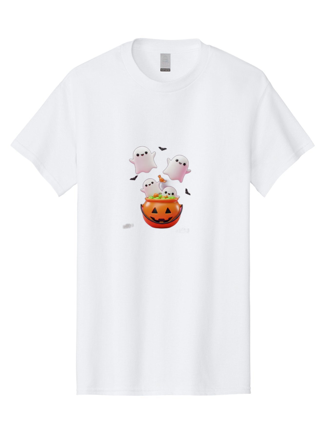 Ghosts-And-Jack-O-Lantern Men'S Graphic Tee, 100% Cotton, Comfortable Casual Summer Wear, Machine Washable, Halloween Ghosts, Candy Bucket, Pumpkin Decoration, Spooky Atmosphere, Cartoon-Style Illustration, Halloween Treats, Bad139 15